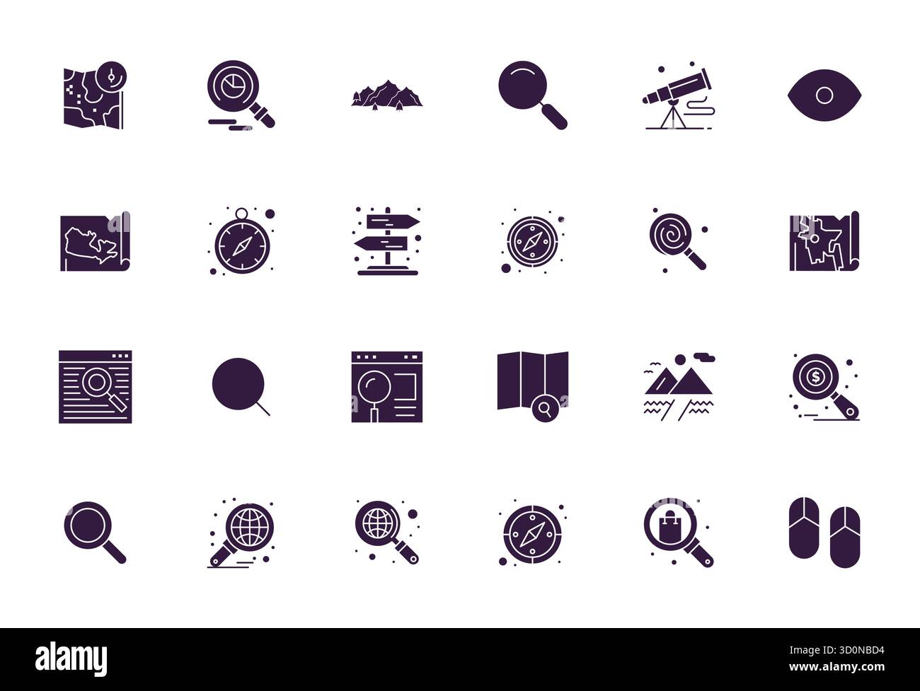 Transformez vos conceptions avec 24 icônes vectorielles remplies sur le thème Explore, conçues en 64x64 Detail résolution améliorée pour un maximum de clarté. Illustration de Vecteur