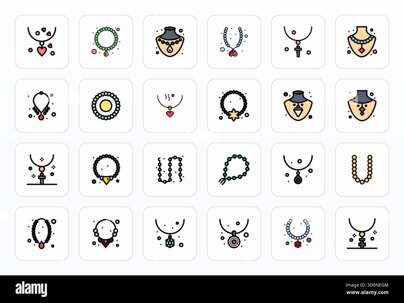 Pack organisé de 24 icônes vectorielles 256x256 dans la conception de ligne remplie, centré autour des concepts de collier avec Display Perfect Clarity. Illustration de Vecteur