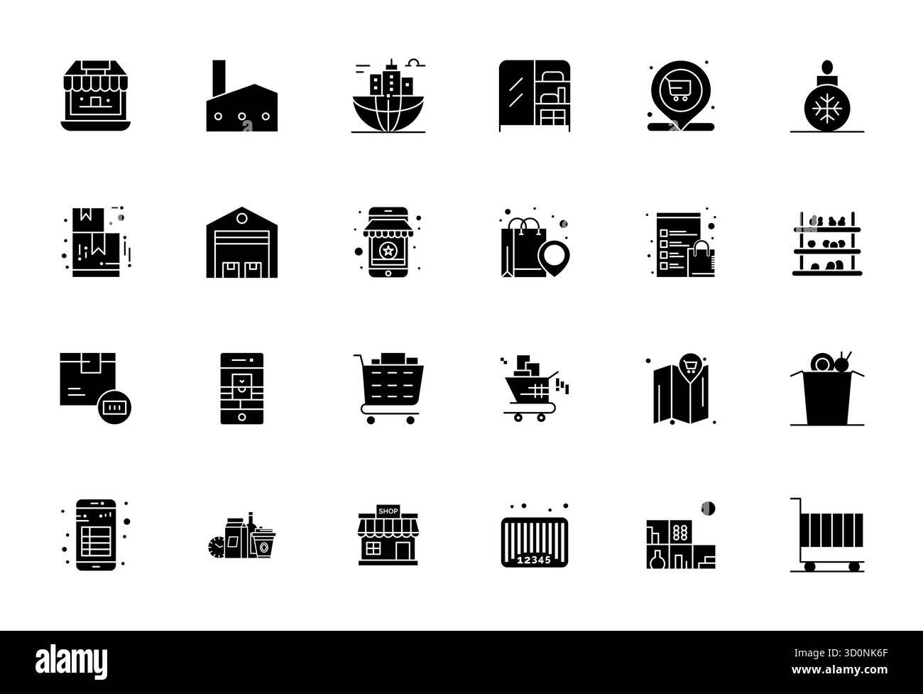 Collection de qualité professionnelle de 24 icônes vectorielles remplies représentant des produits, conçues avec une précision ajustée 128x128 Grid pour les applications d'entreprise. Illustration de Vecteur