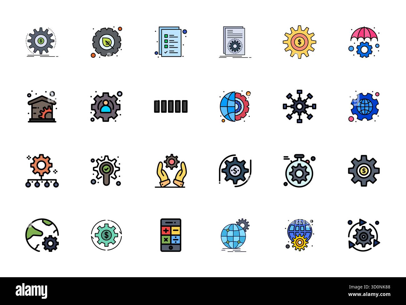 Découvrez un ensemble de 24 icônes vectorielles remplies de lignes conçues pour le thème opérations, avec des conceptions optimisées 256x256 pixels idéales pour les proje UI / UX modernes Illustration de Vecteur