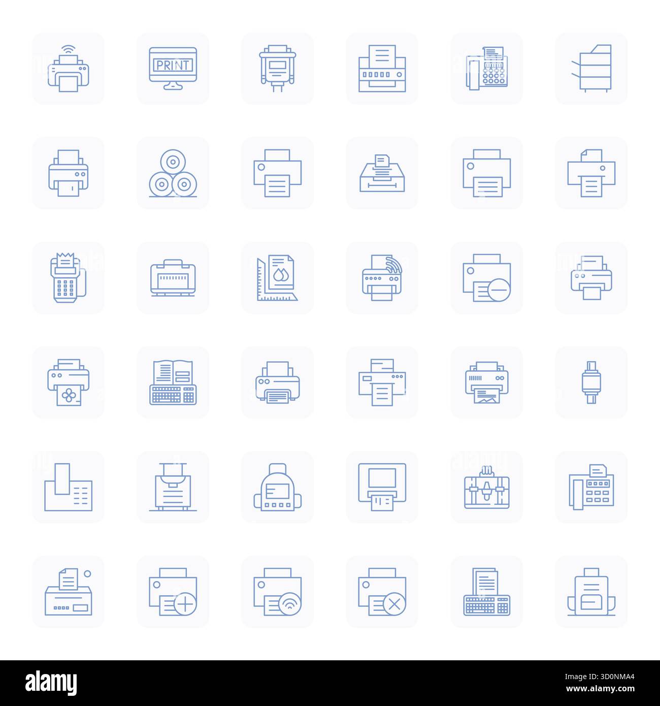 Ce pack d'icônes vectorielles d'imprimante comprend 36 designs Bold Outline réguliers au format Retina Ready Pixel optimisé, parfait pour améliorer l'interface numérique Illustration de Vecteur