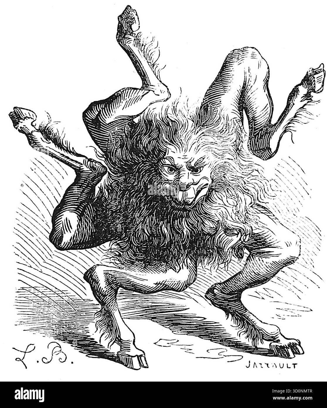 Louis le Breton - le démon Buer - 1863 - il est représenté avec la tête d'un lion et cinq pattes de chèvre disposées en cercle, lui permettant de marcher dans n'importe quelle direction. En démonologie, Buer est un grand président de l'enfer qui commande 50 légions de démons. On dit qu'il enseigne la philosophie, la logique et les vertus de toutes les herbes et plantes, ainsi que d'être capable de guérir toutes les maladies. Banque D'Images