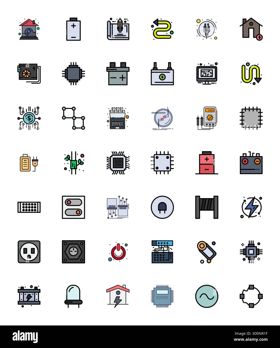 Collection exceptionnelle de 42 icônes vectorielles remplies de Flat Line pour circuit, livrée en résolution ajustée 64x64 Grid pour une excellence visuelle inégalée A. Illustration de Vecteur