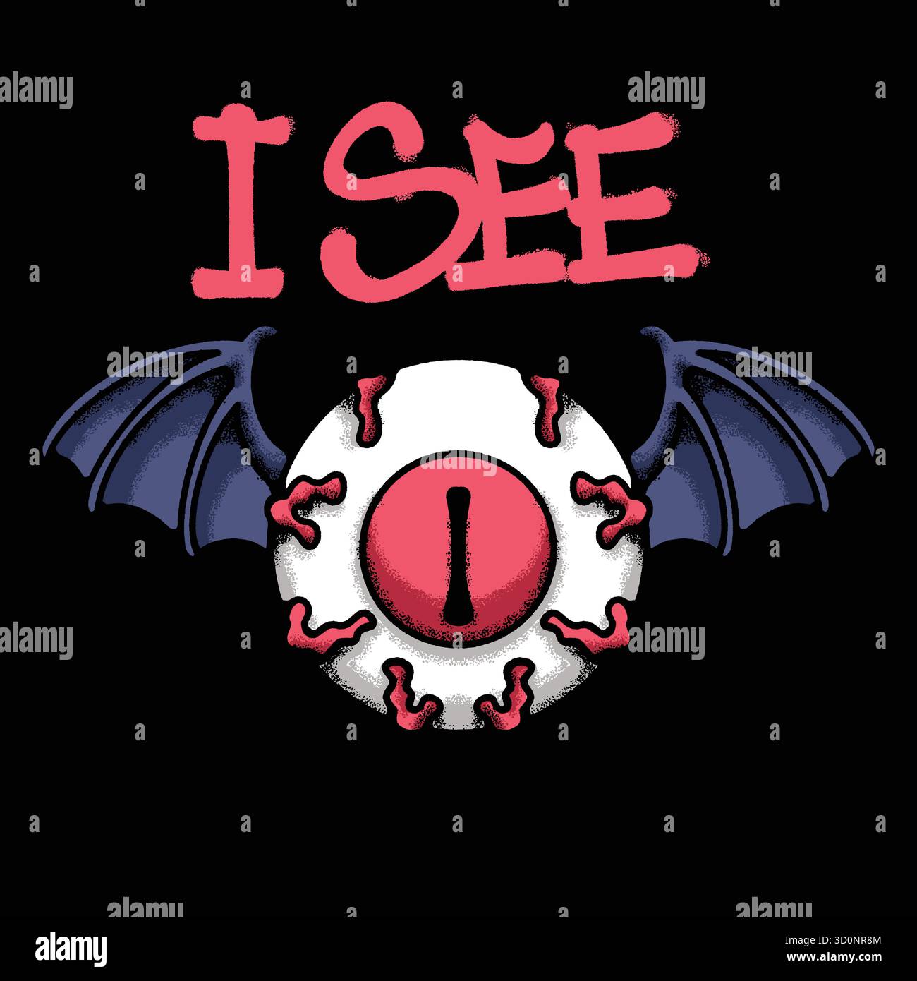 Oeil avec Bat Wings illustration de tshirt dessinée à la main Illustration de Vecteur