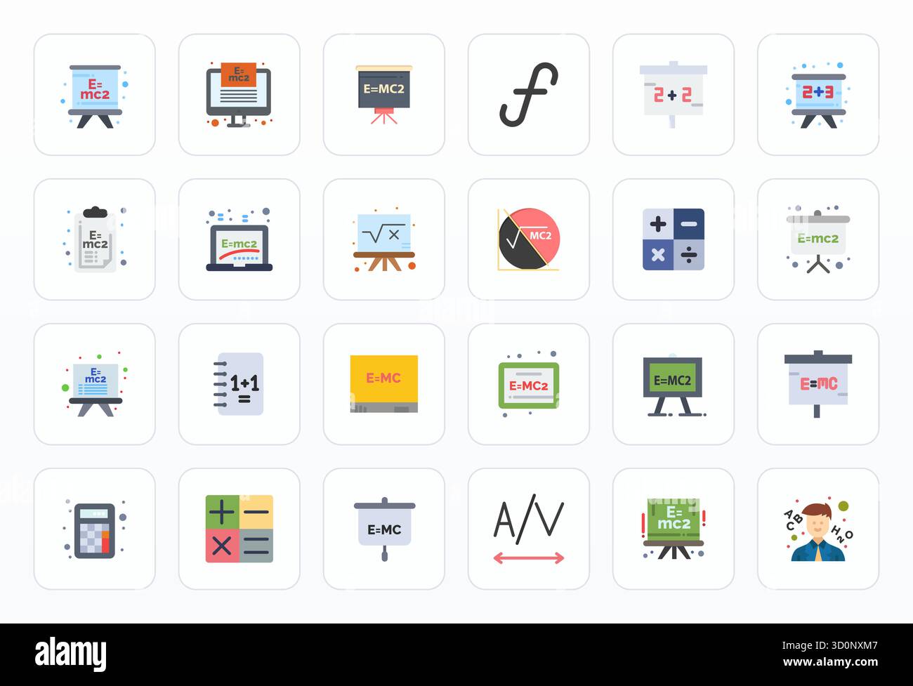 Collection Premium de 24 icônes vectorielles plates pour Equation, méticuleusement conçues en résolution éditable 64x64 pour un impact visuel supérieur. Illustration de Vecteur