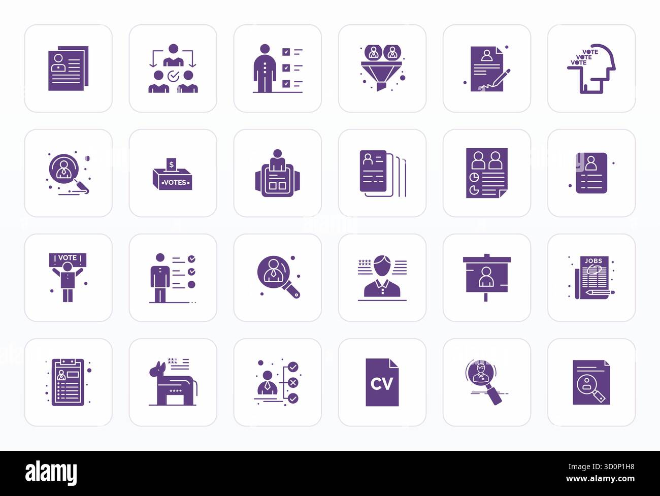 Ensemble de 24 icônes vectorielles Grid ajustées sur le thème du candidat, conçues en résolution 256x256 pour une intégration transparente dans les applications et les sites Web. Illustration de Vecteur
