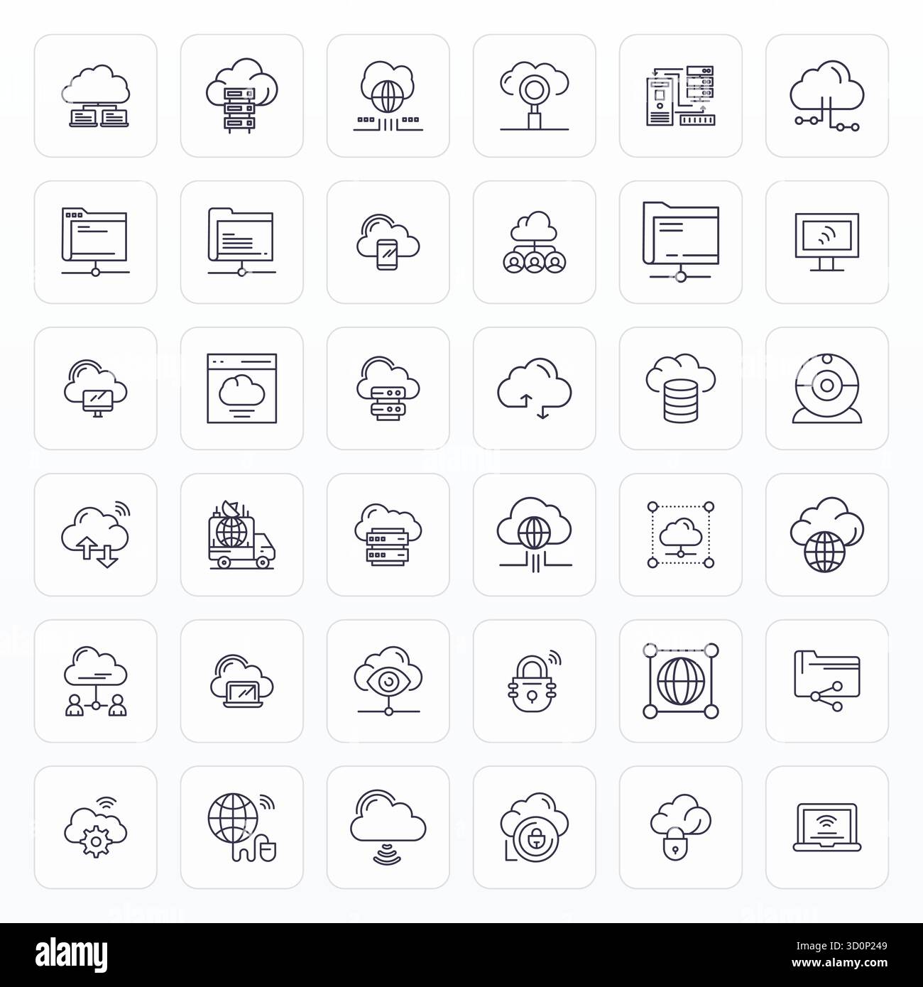 Un ensemble dynamique de 36 icônes vectorielles en Bold Line, adapté pour l'accès à distance avec 256x256 PIXELS DE qualité parfaite adapté aux produits numériques. Illustration de Vecteur