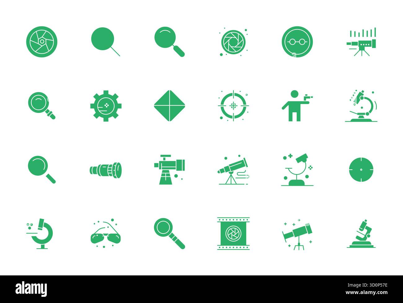 Méticuleusement conçues 24 icônes vectorielles remplies pour Optics, livrées en qualité alignée 256x256 pixels pour des normes de conception sans compromis. Illustration de Vecteur