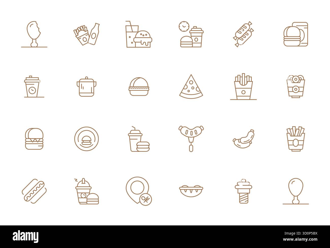 Magnifiquement rendu 24 icônes vectorielles alignées de pixels de ligne gras pour fastfood, créé à une résolution de 256x256 pour une cohérence visuelle étonnante à travers Platfo Illustration de Vecteur
