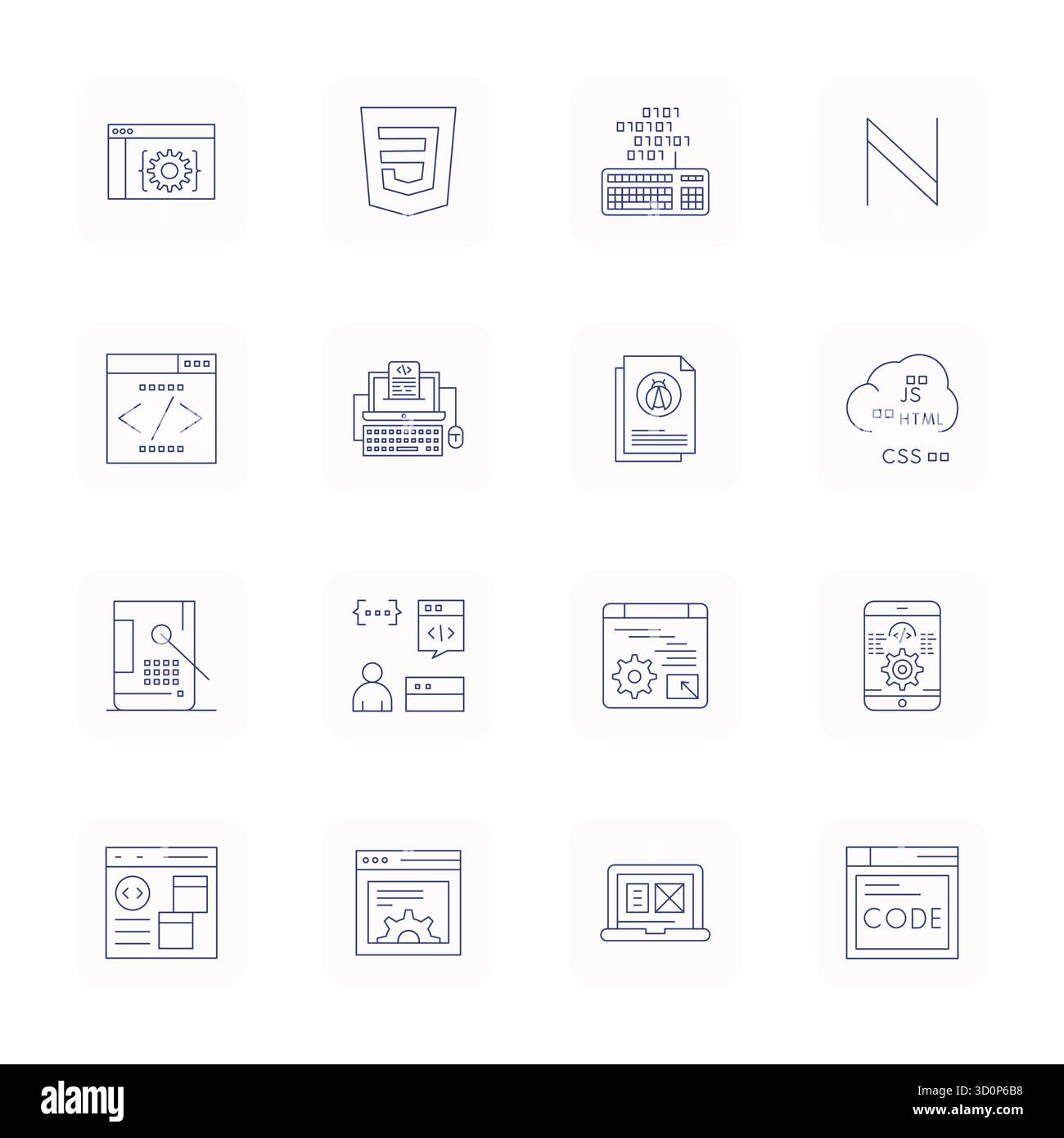 Pack prêt pour l'avenir de 16 icônes vectorielles sur le thème du codage, présentant la conception Thin Outline avec la clarté optimisée des pixels haute résolution pour l'innovation Illustration de Vecteur