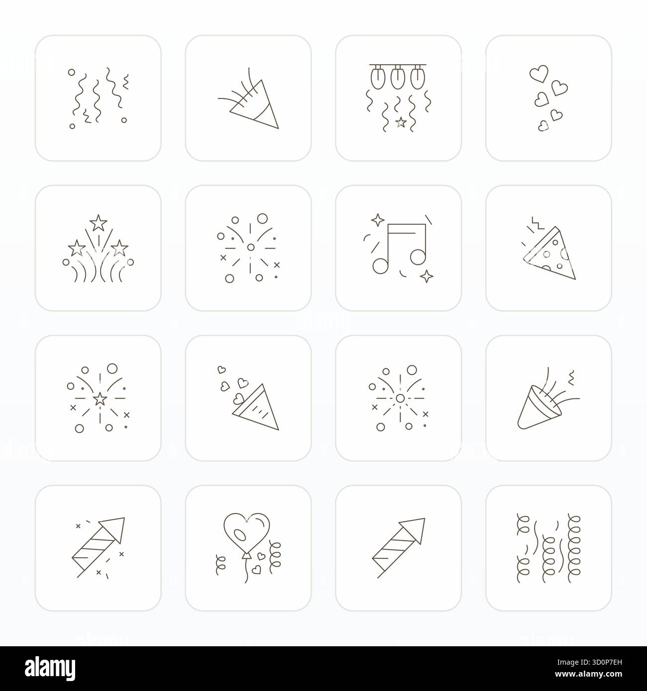 Icônes vectorielles parfaites 16 PIXELS Thin Line pour Confetti, conçues avec une résolution de 128x128 pour une intégration et des performances sans faille. Illustration de Vecteur