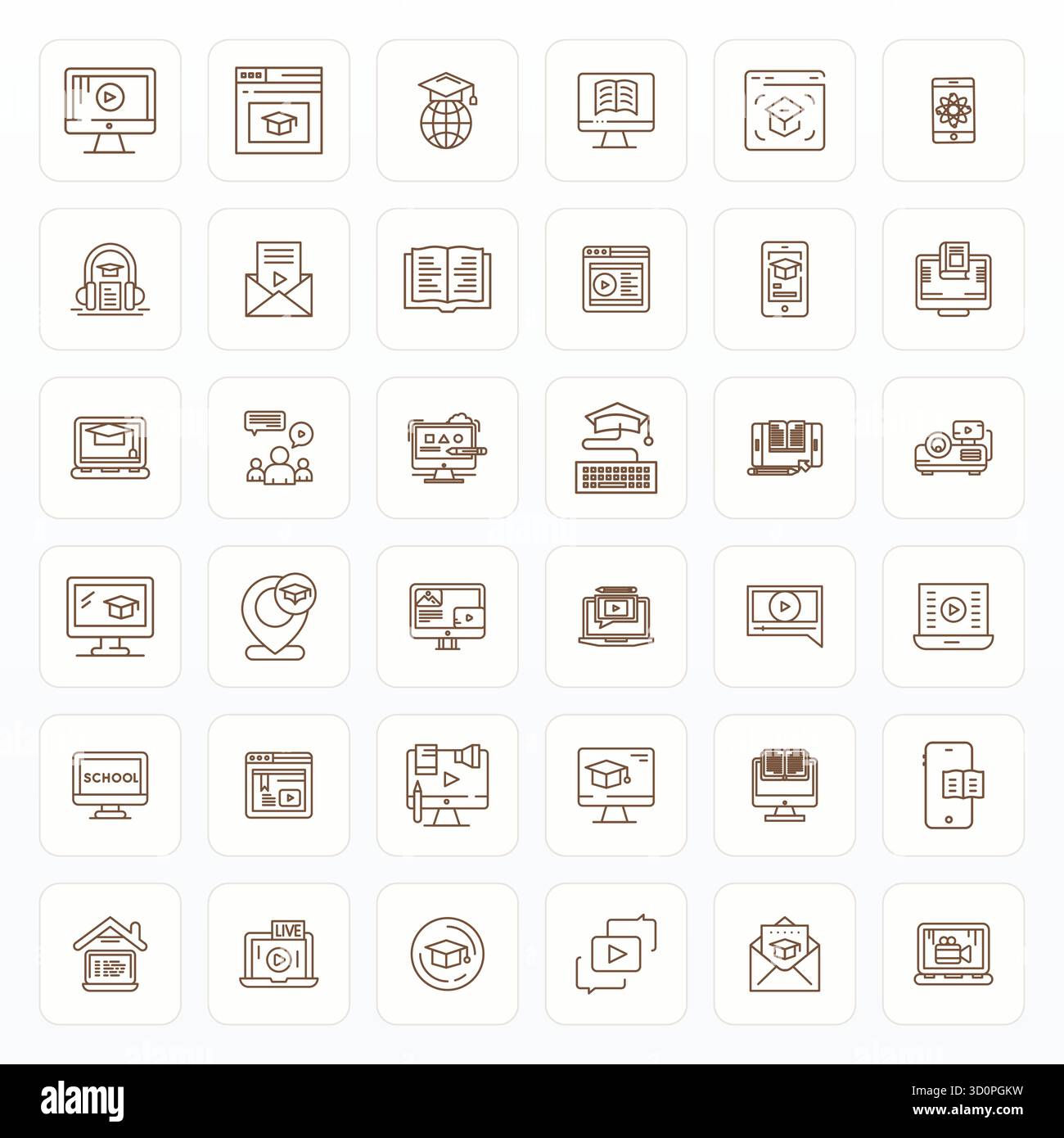 Explorez 36 icônes vectorielles éditables Bold Line en résolution 64x64 inspirées par l'apprentissage en ligne. Parfait pour les interfaces Web et d'application. Illustration de Vecteur