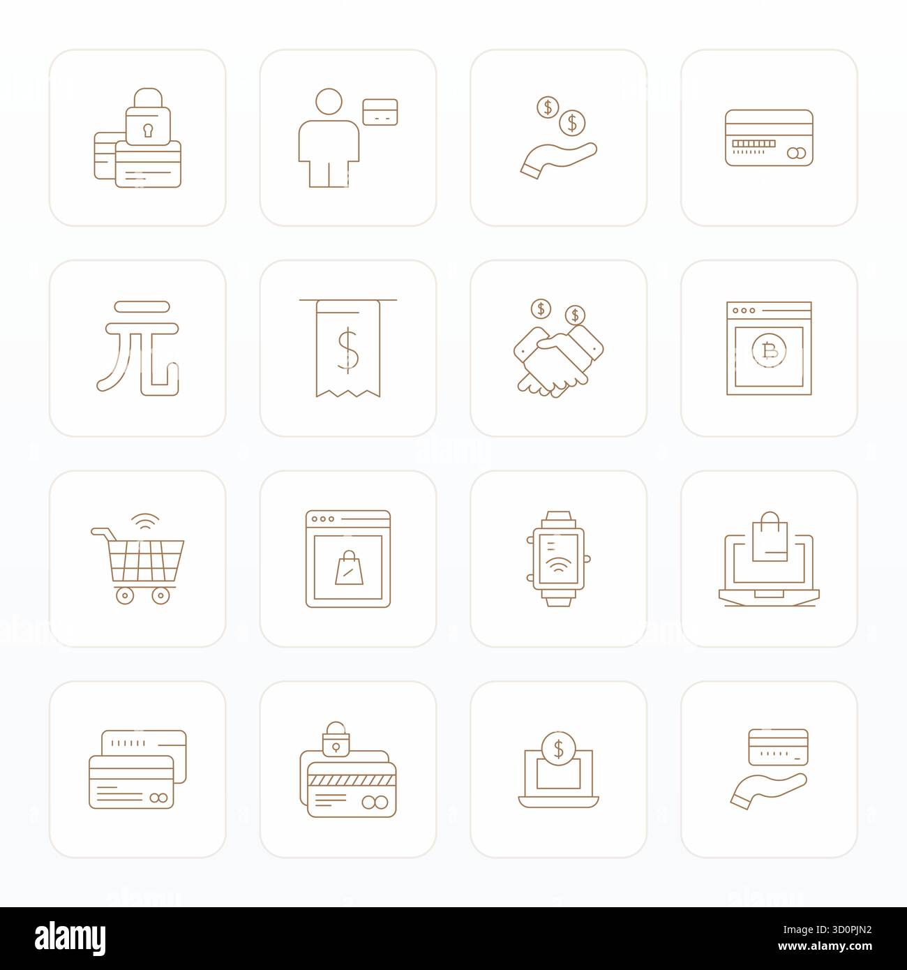 Télécharger 16 icônes vectorielles évolutives Thin Line conçues pour le paiement numérique, avec Display Perfect Retina Ready résolution adaptée aux professionnels Illustration de Vecteur