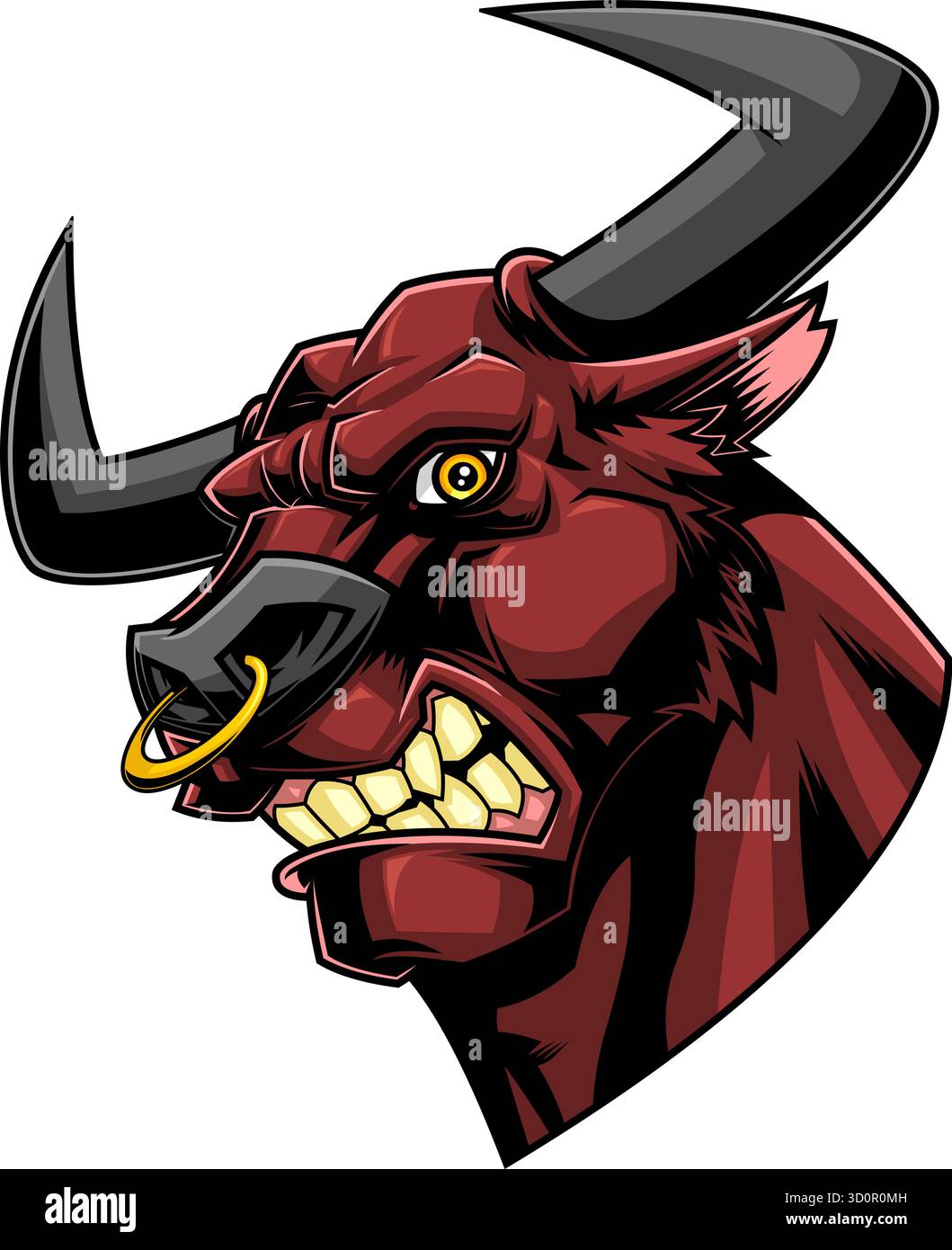 Tête de mascotte Angry Bull avec anneau de nez et Fierce expression Illustration de Vecteur
