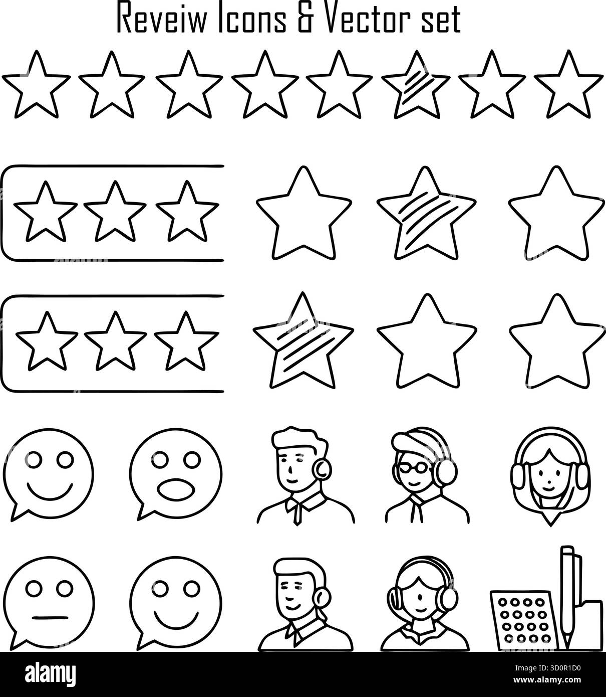 Jeu d'icônes d'avis client, commentaires, évaluation et symbole de témoignage, illustration vectorielle Illustration de Vecteur