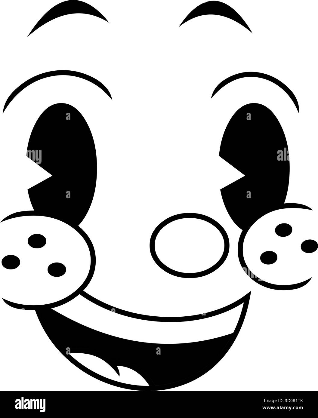 Souligné Happy Retro Cartoon face avec Big Smile et Freckles. Vintage 30s 50s 60s personnage d'animation. Illustration vectorielle dessinée à la main Illustration de Vecteur