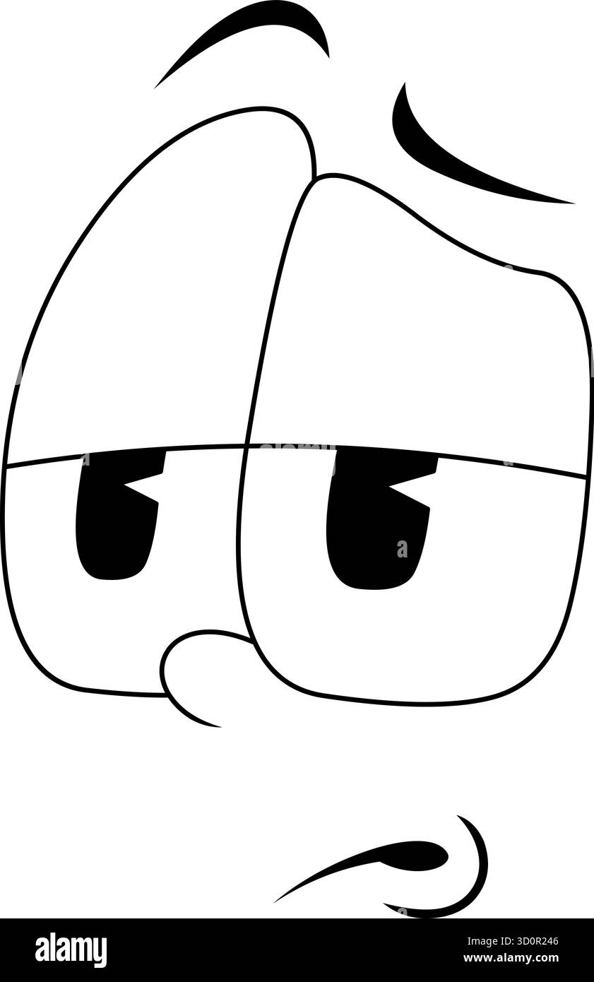 Délimité suspect Retro Cartoon face avec des yeux à demi-paupières et des sourcils levés. Vintage 30s 50s 60s style caractère. Illustration vectorielle dessinée à la main Illustration de Vecteur