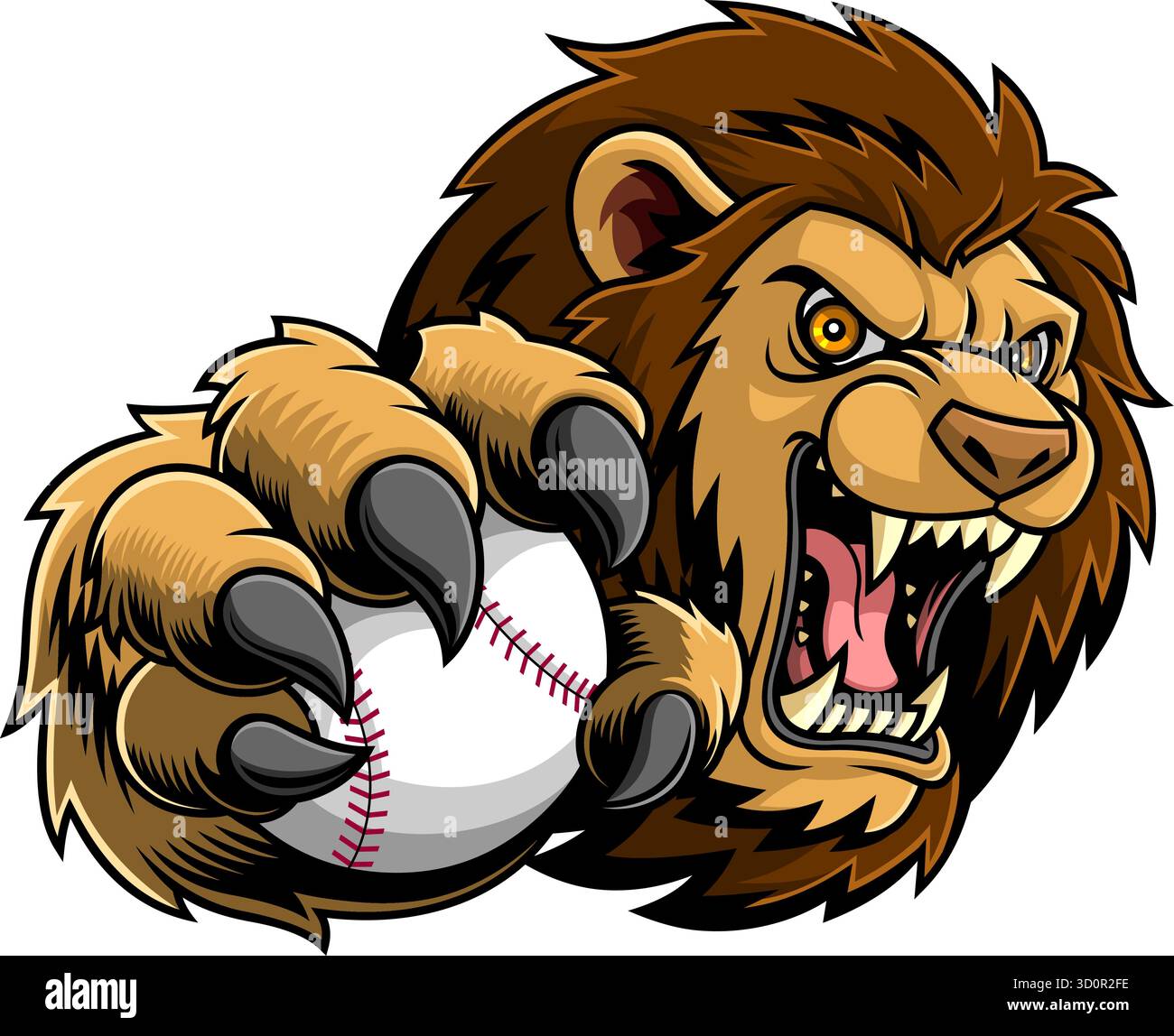 Angry Lion Holding Baseball Ball Mascot - illustration vectorielle dessinée à la main isolée sur fond transparent Illustration de Vecteur