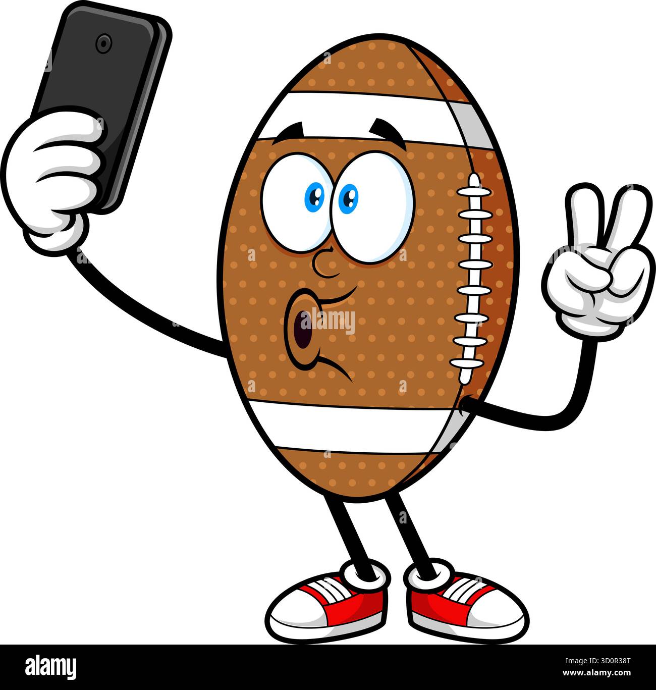 Drôle mascotte de football américain prenant Selfie - illustration vectorielle dessinée à la main isolée sur fond transparent Illustration de Vecteur