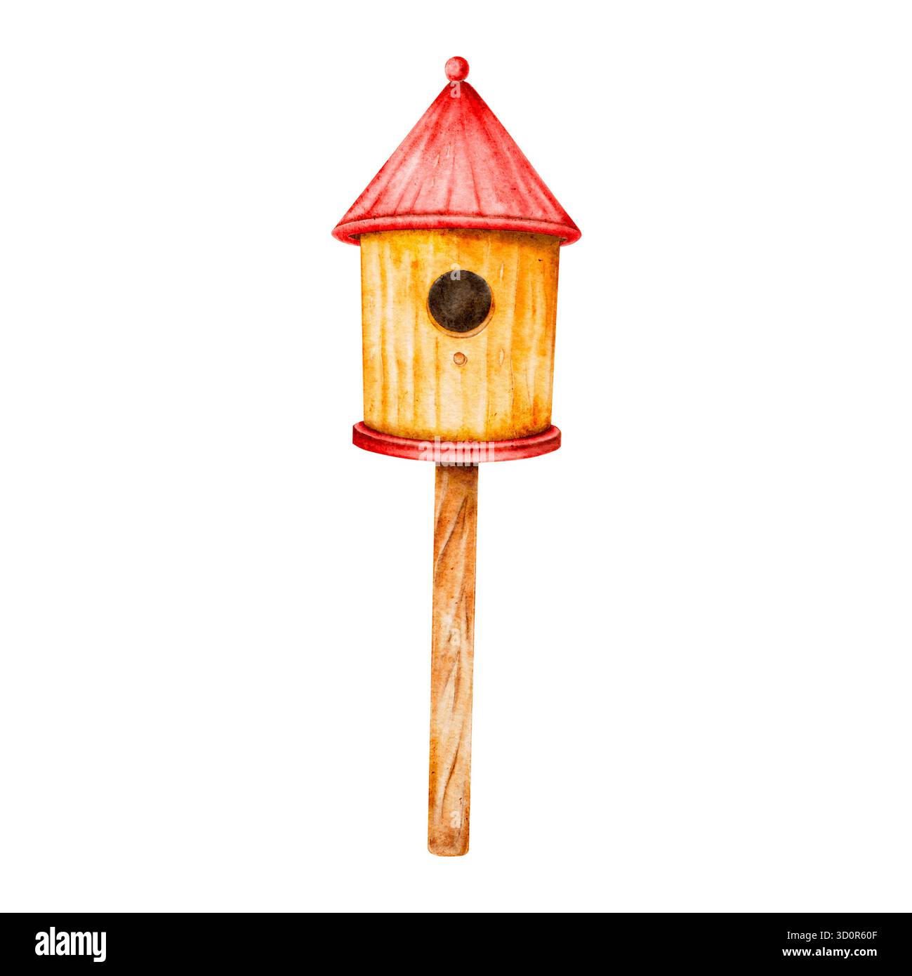 nichoir avec un toit rouge. Illustration aquarelle. isolé sur fond blanc. Convient pour l'impression de cartes de vœux, ornements décoratifs et PRI Banque D'Images