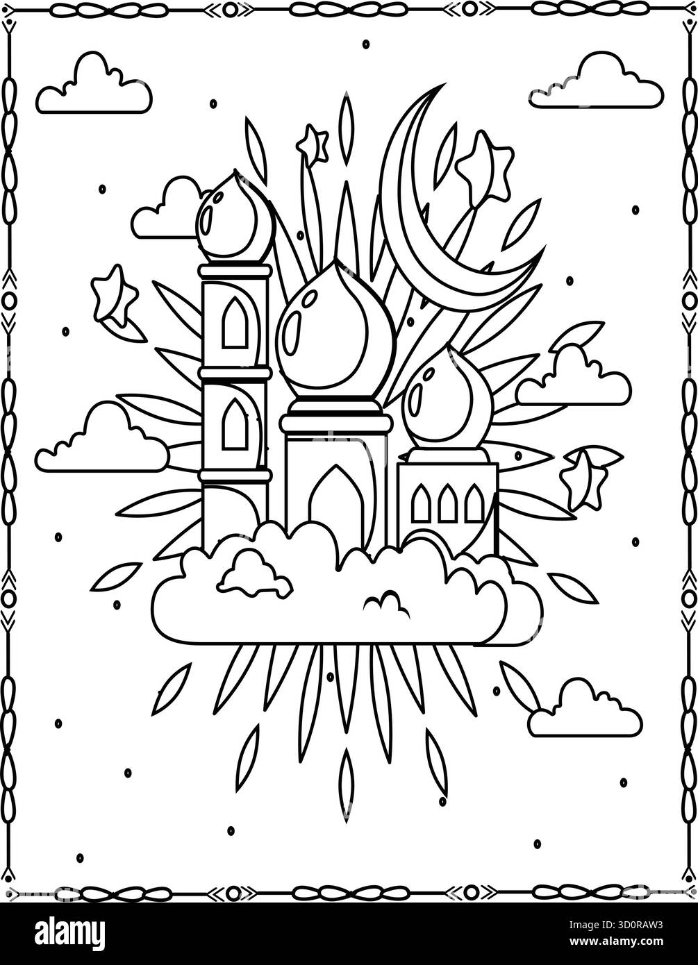 Eid Al Adha pages de livre de coloriage islamique pour les enfants et les adultes avec la conception vectorielle. Illustration de Vecteur