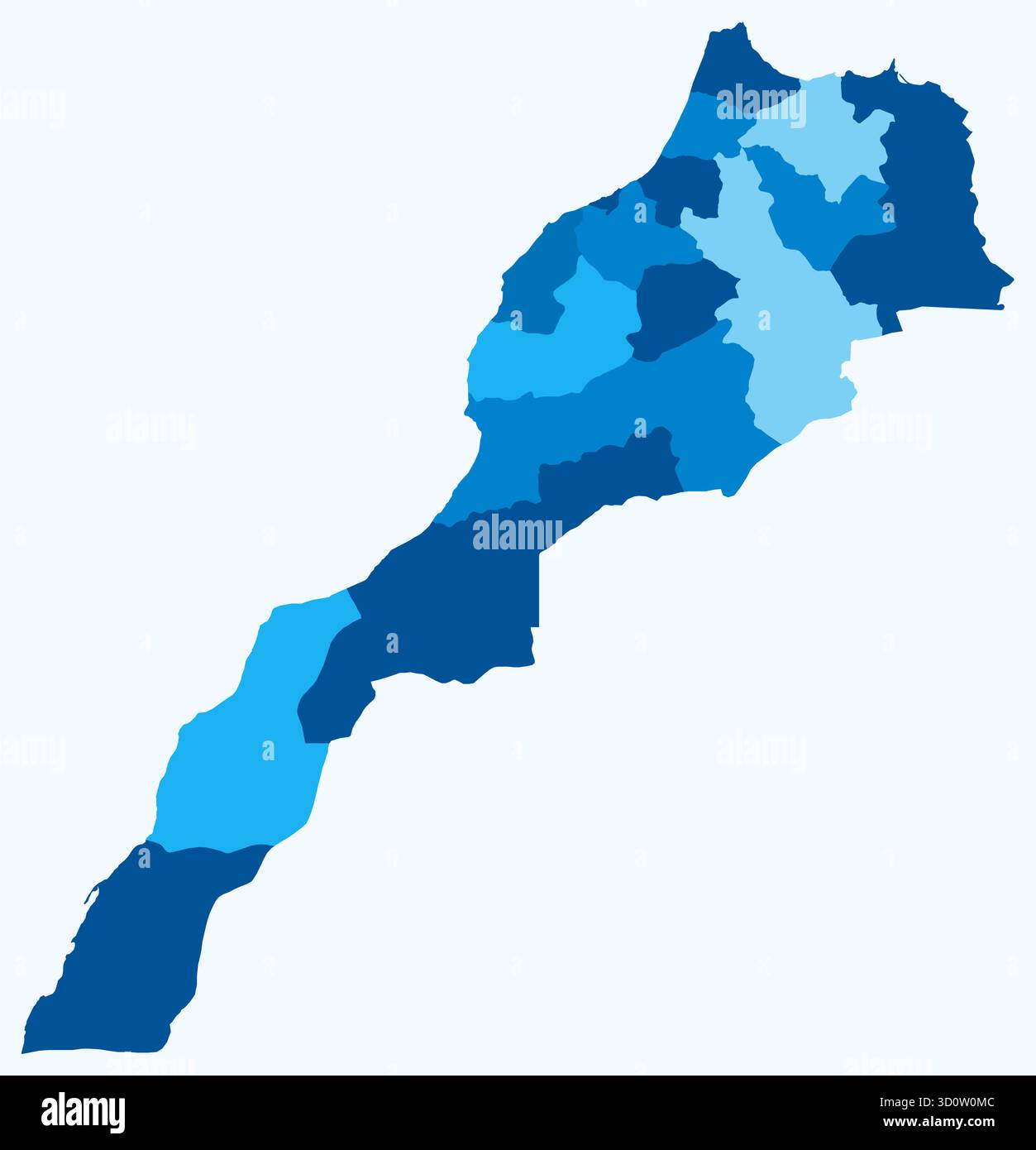 Carte du Maroc avec les régions. Juste une carte de frontière de pays simple avec division de région. Palette de couleurs bleu clair. Illustration de Vecteur