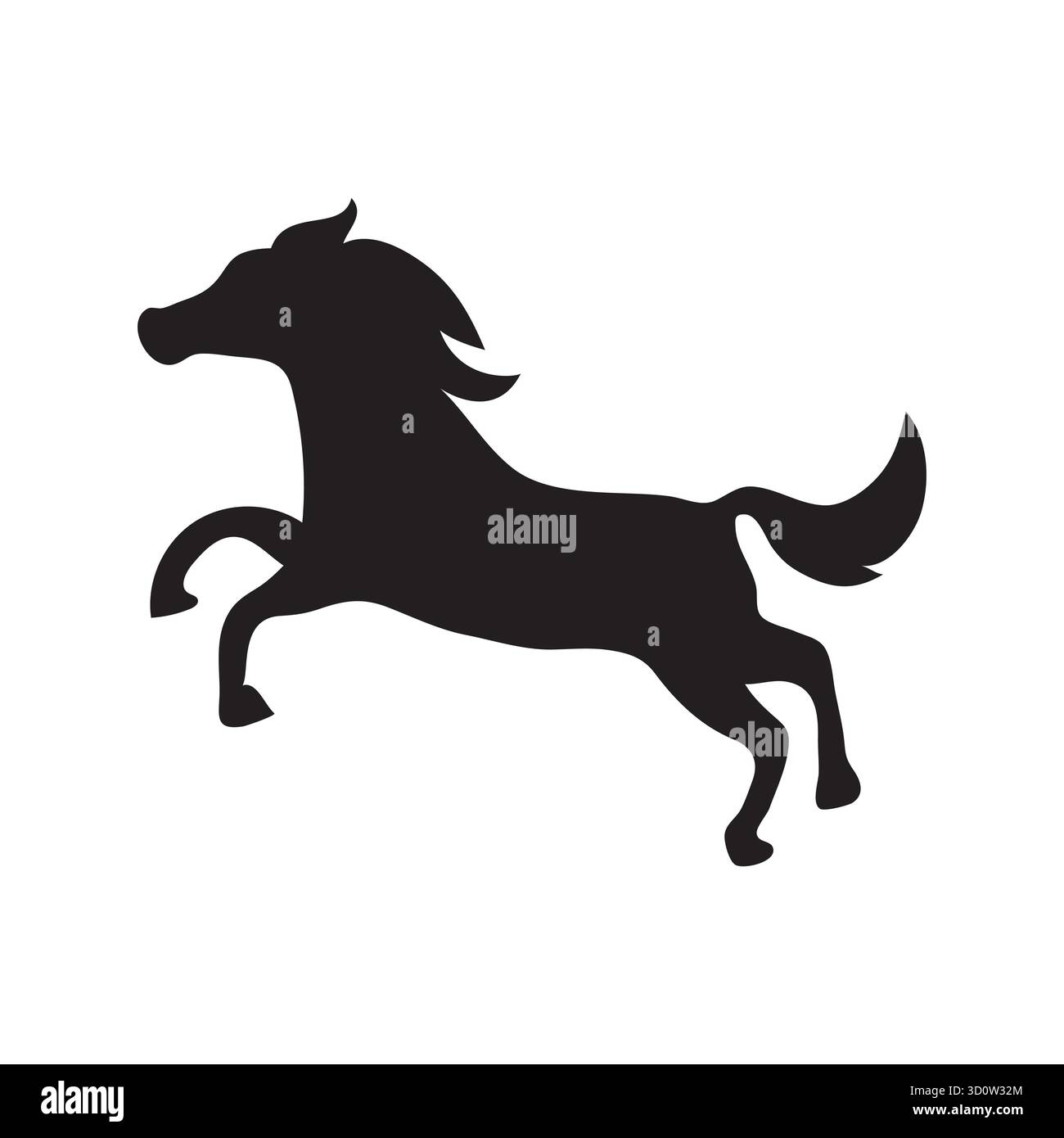 Vecteur de cheval Silhouette noir. Icône de cheval de course à pied plat Illustration de Vecteur