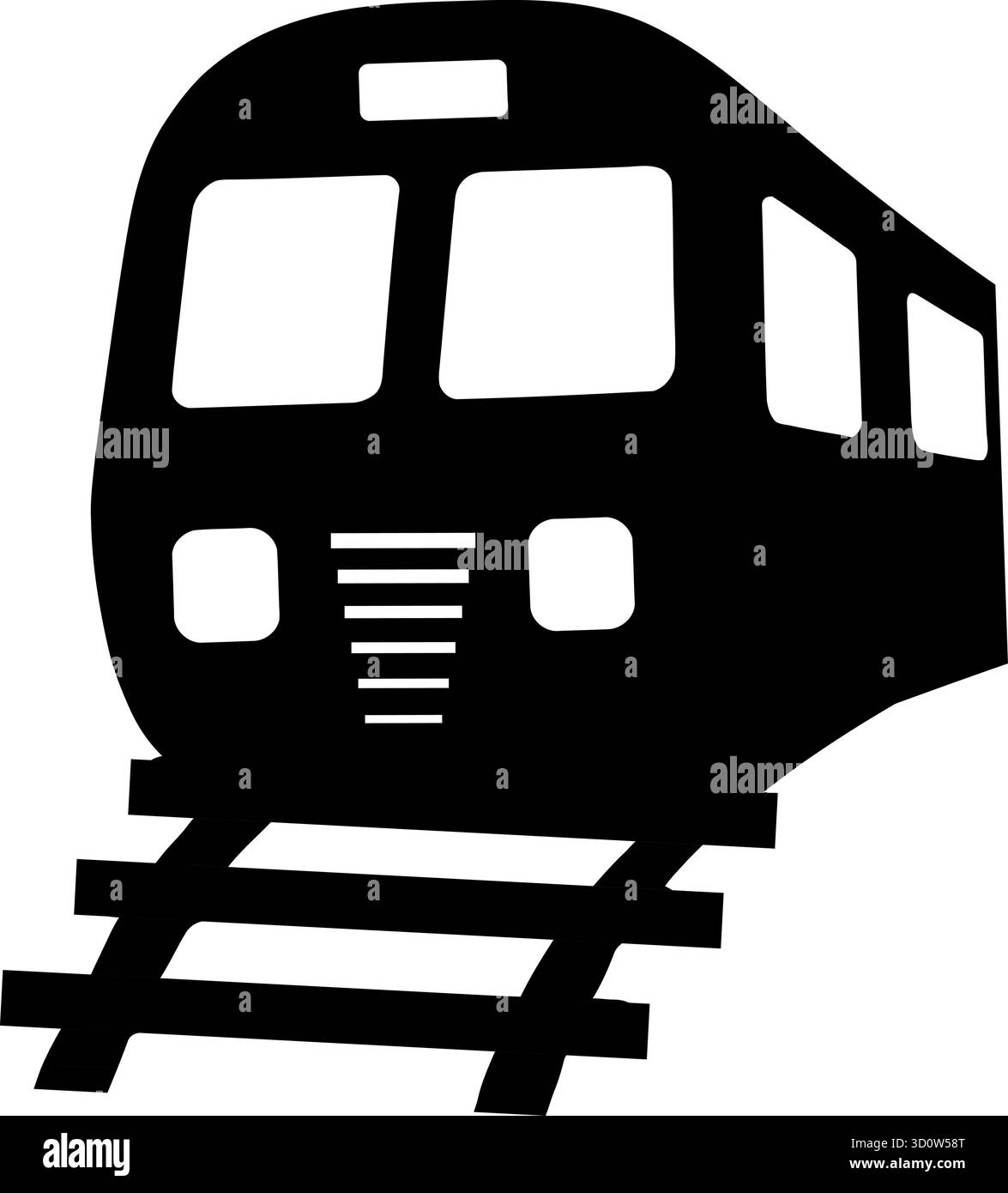 Icône de silhouette noire d'un train sur les voies ferrées, vue de face inclinée Illustration de Vecteur