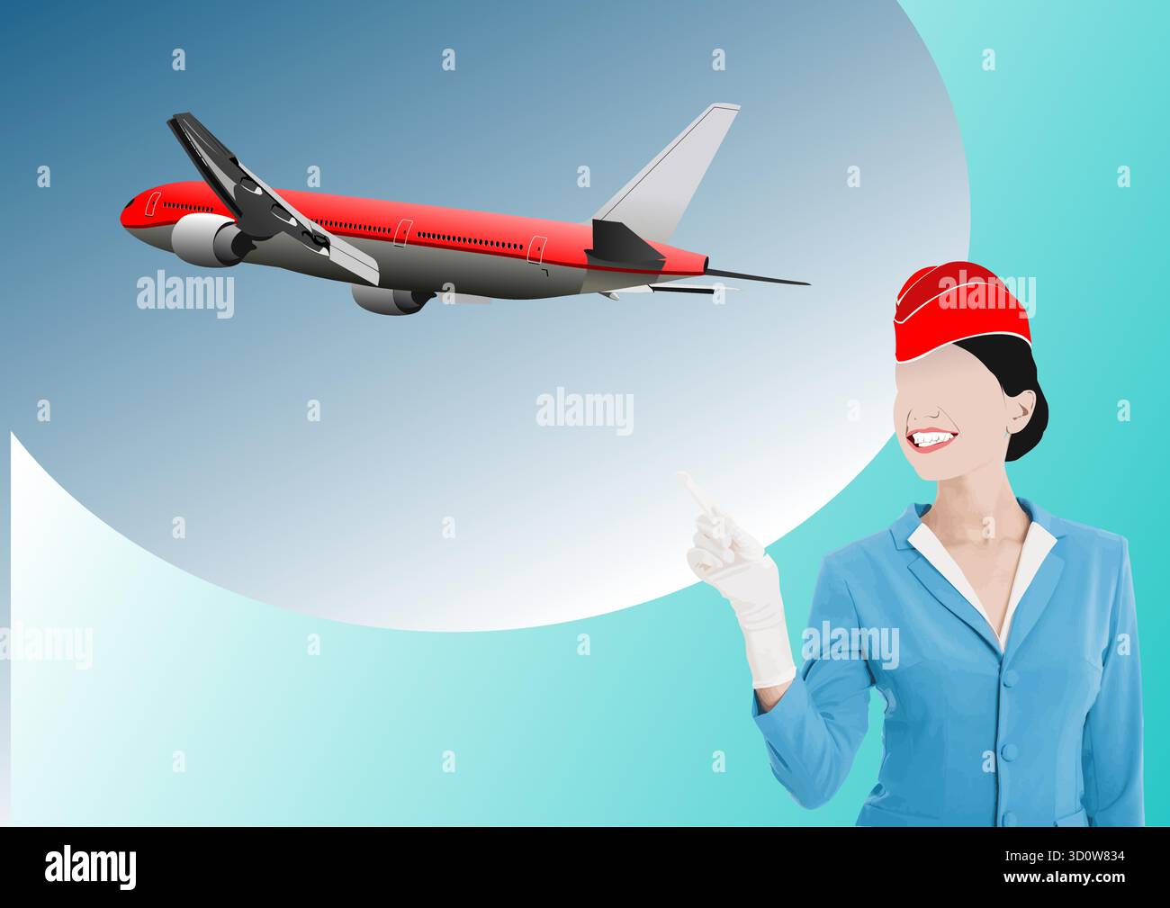 Illustration d'un agent de bord pointant vers un avion rouge et gris décollant Illustration de Vecteur