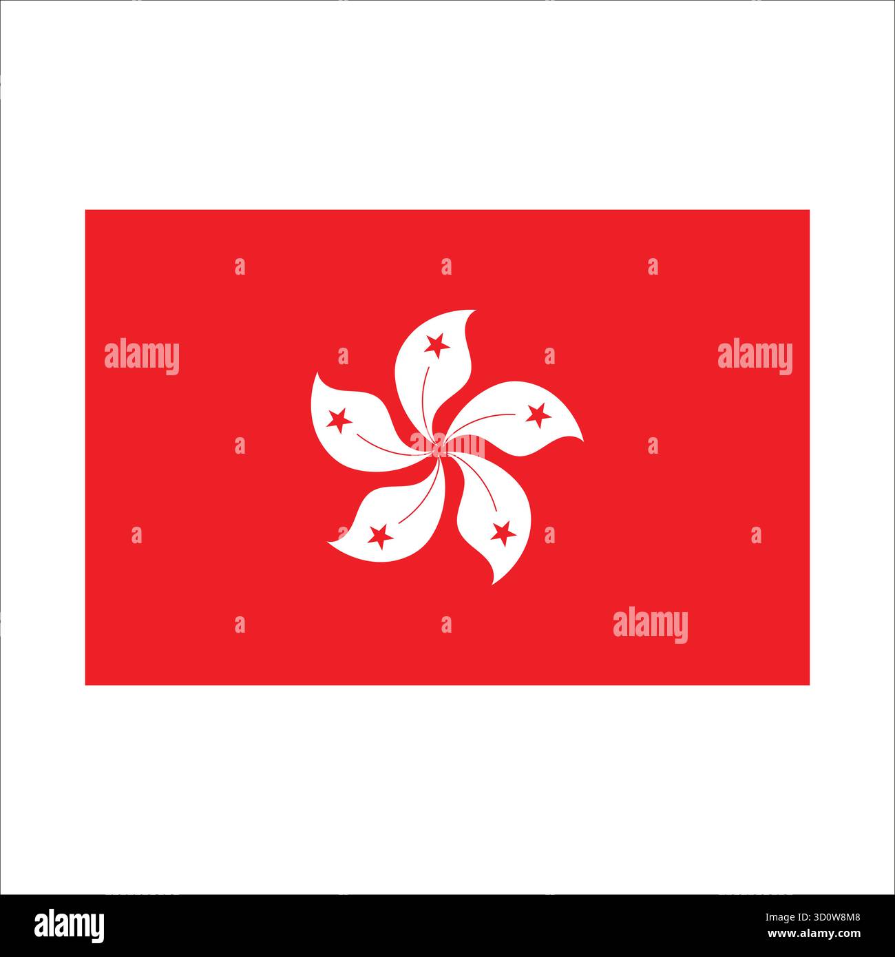 Drapeau national de Hong kong affichant la fleur blanche bauhinia blakeana à cinq pétales sur un champ rouge. Illustration de Vecteur