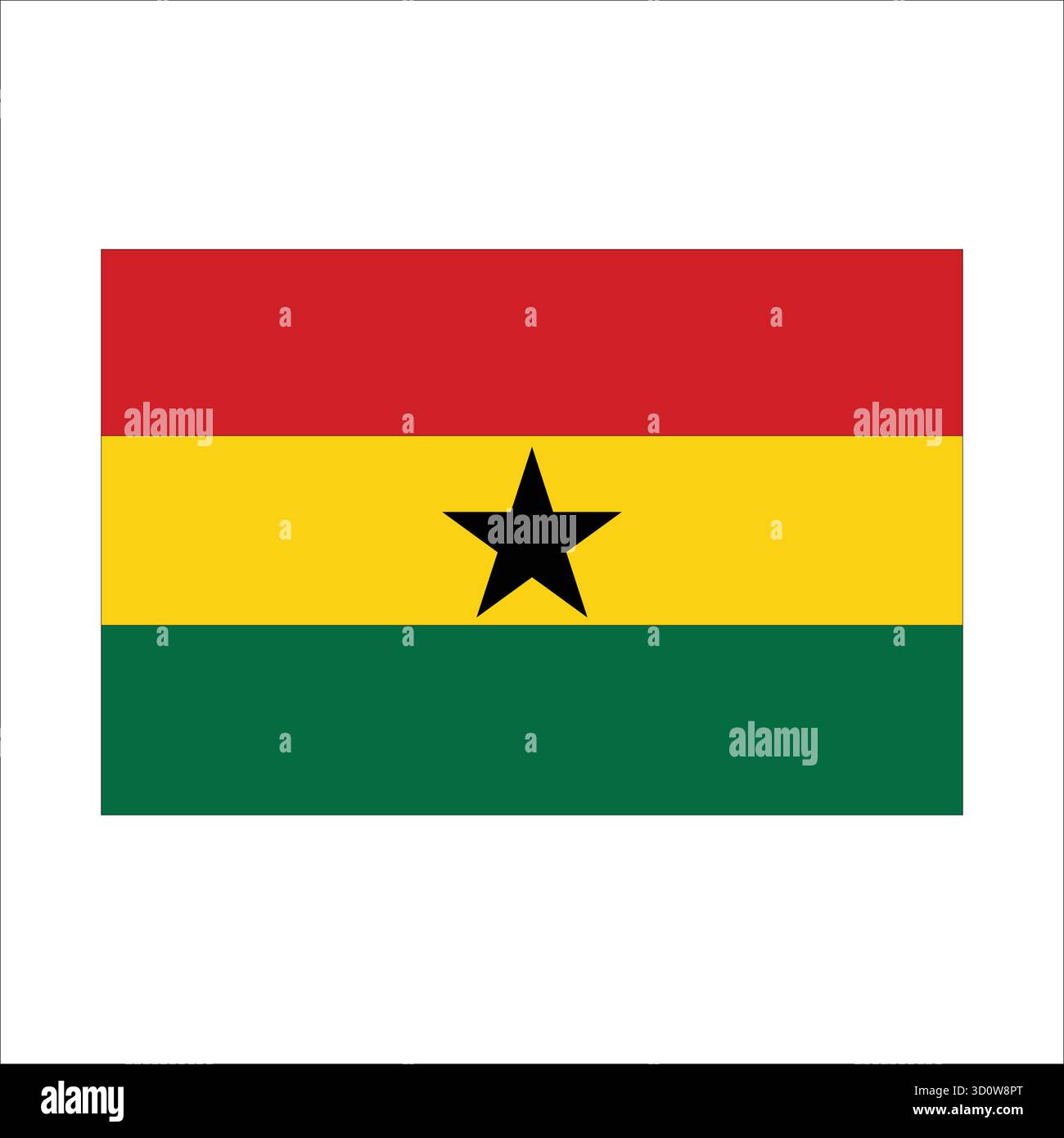 Drapeau national actuel du Ghana avec des bandes horizontales rouges, jaunes et vertes et une étoile noire. Illustration de Vecteur