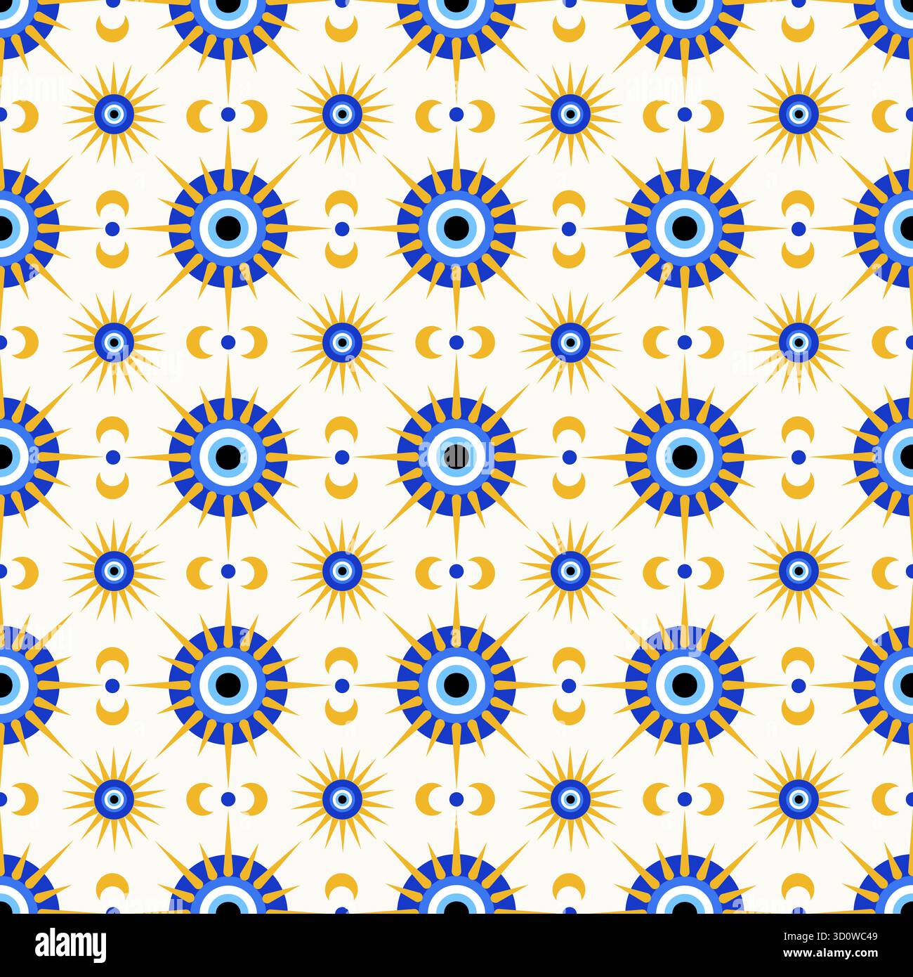 Motif mauvais oeil sans couture. Fond d'amulette bleu turc. Imprimé de symbole de perles grecques vectorielles. Fond d'écran magique nazar avec symbole de protection et de chance Illustration de Vecteur