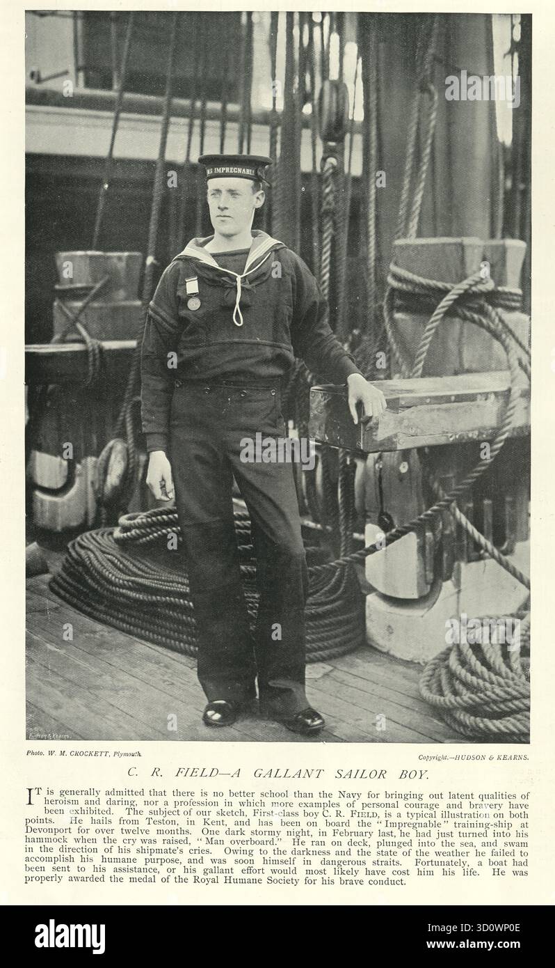 Royal Navy Sailor, C R Field, lauréat de la médaille de la Royal Humane Society pour avoir tenté de sauver un homme qui se noie, British Naval History, photographie vintage des années 1890 Banque D'Images
