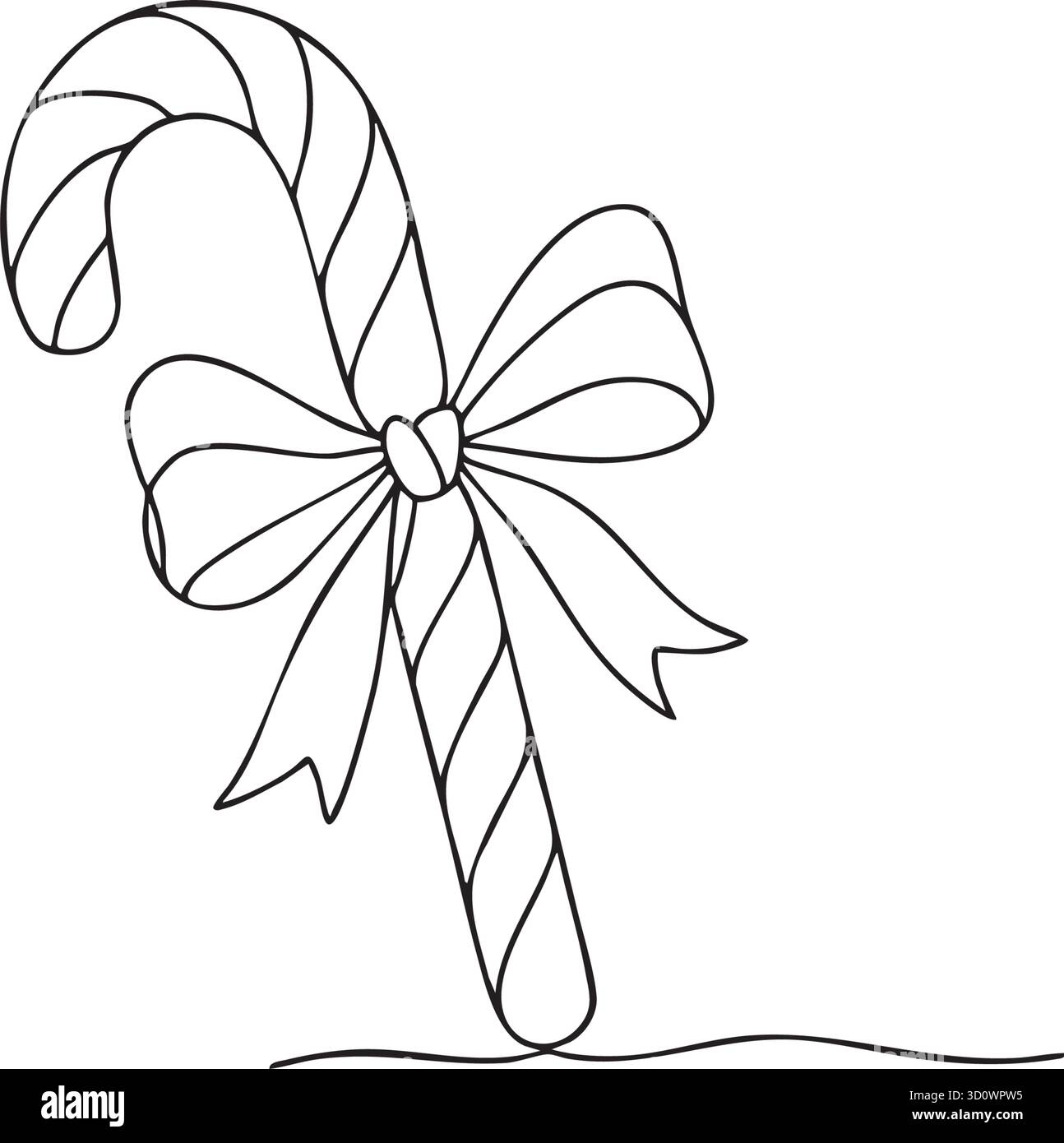 Canne de bonbons de Noël dans un style artistique à une ligne. Dessin de canne de bonbons de Noël avec trait noir modifiable sur fond blanc. Illustration vectorielle. Illustration de Vecteur