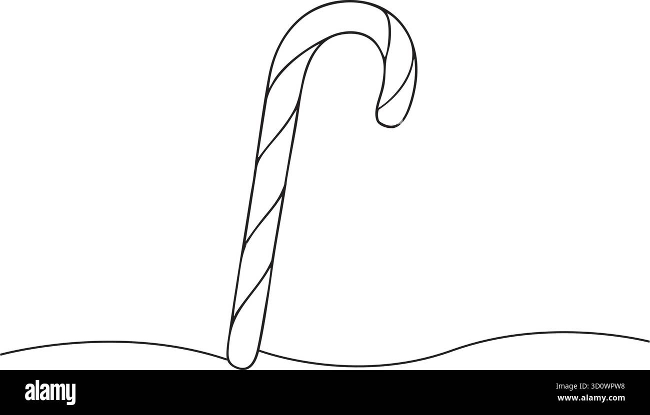 Canne de bonbons de Noël dans un style artistique à une ligne. Dessin de canne de bonbons de Noël avec trait noir modifiable sur fond blanc. Illustration vectorielle. Illustration de Vecteur