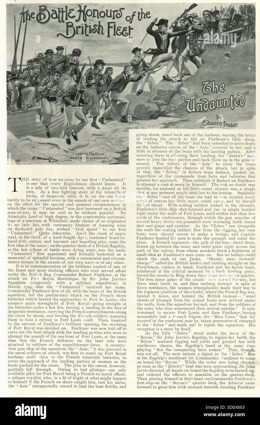 Histoire militaire britannique, capitaine de la marine royale Robert Faulknor menant ses hommes dans une attaque contre les Français à la Martinique, XVIIIe siècle Banque D'Images