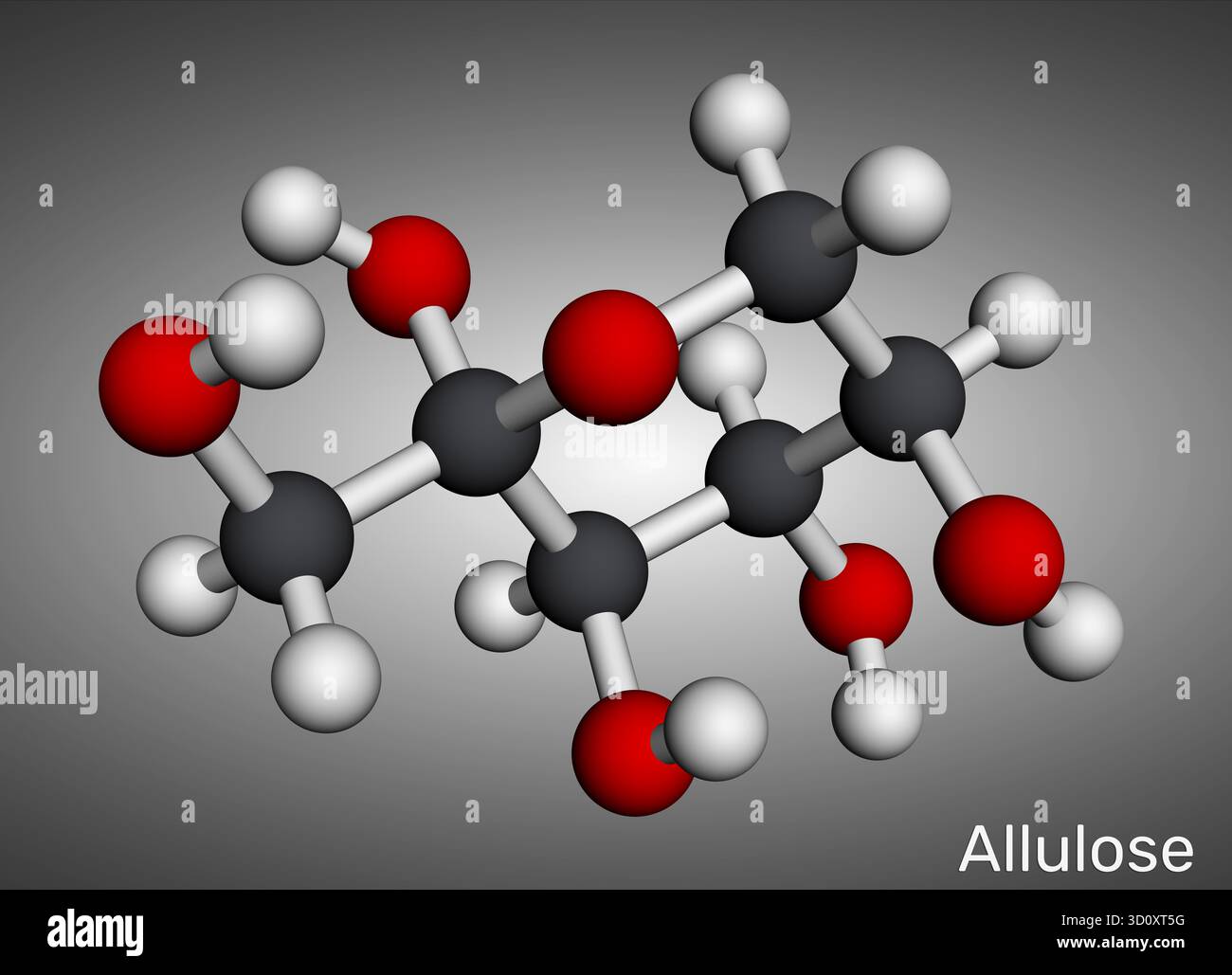 Molécule d'allulose bêta-d-psicopyranose, forme cyclique. D-psicose sucre rare. edulcorant hypocalorique et hypoglycémique. Modèle moléculaire. Rendu 3D. Illu Banque D'Images
