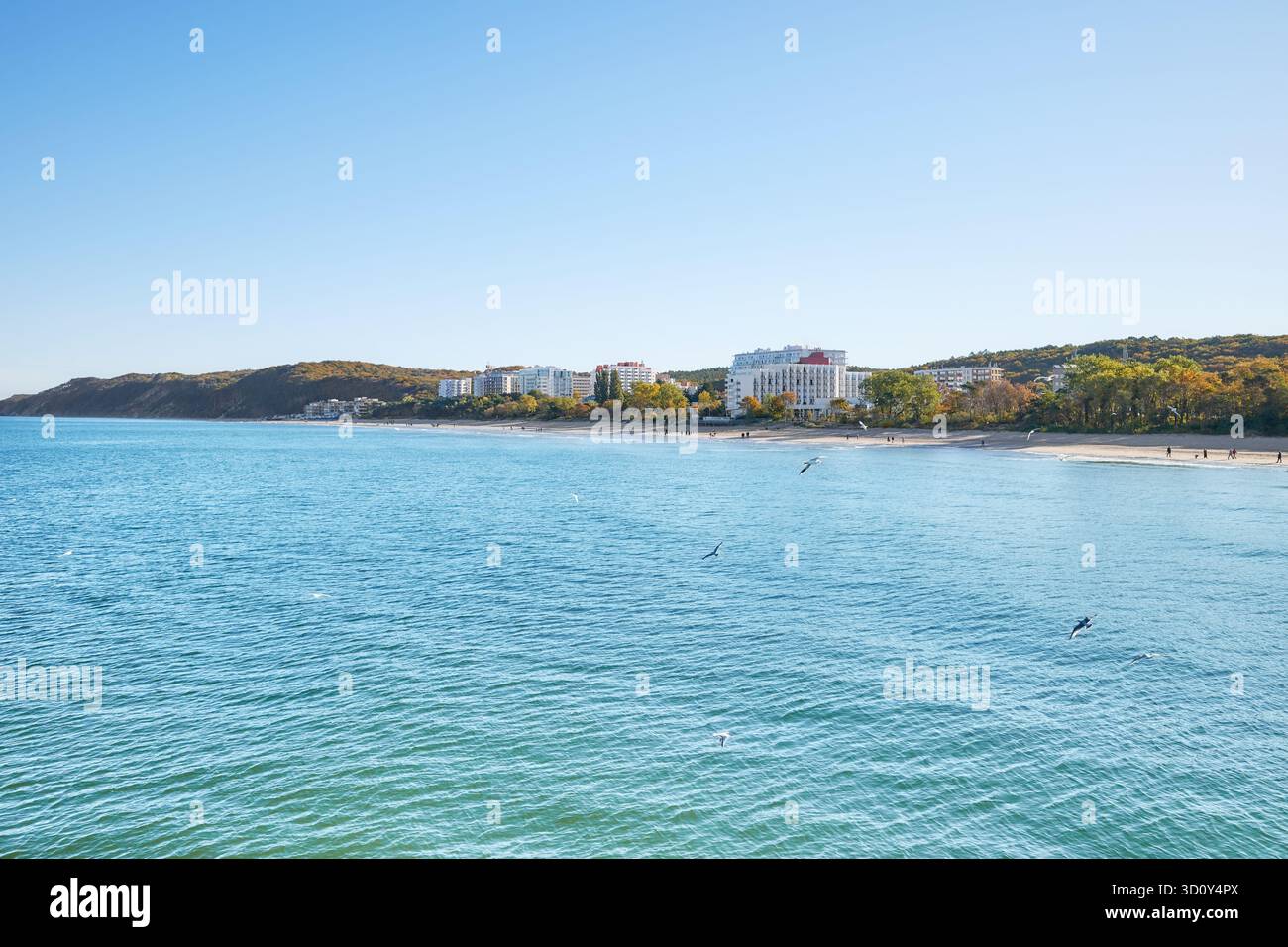 Vue aérienne de Miedzyzdroje sur la mer Baltique, Pologne. Banque D'Images