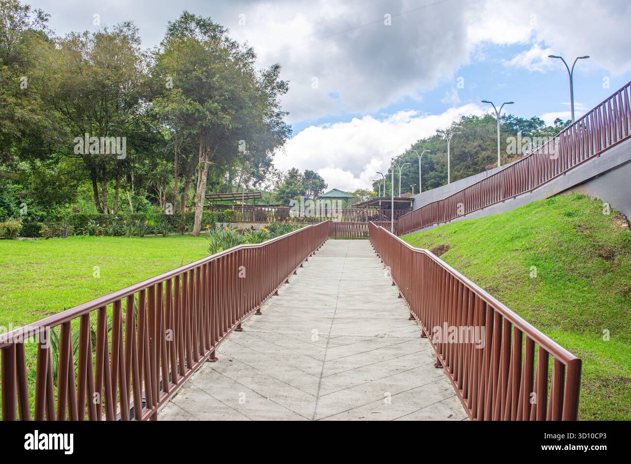 Un sentier serein menant à travers une végétation luxuriante à San Agustin, en Colombie, mettant en valeur la beauté de la nature au milieu de l'importance archéologique. Banque D'Images