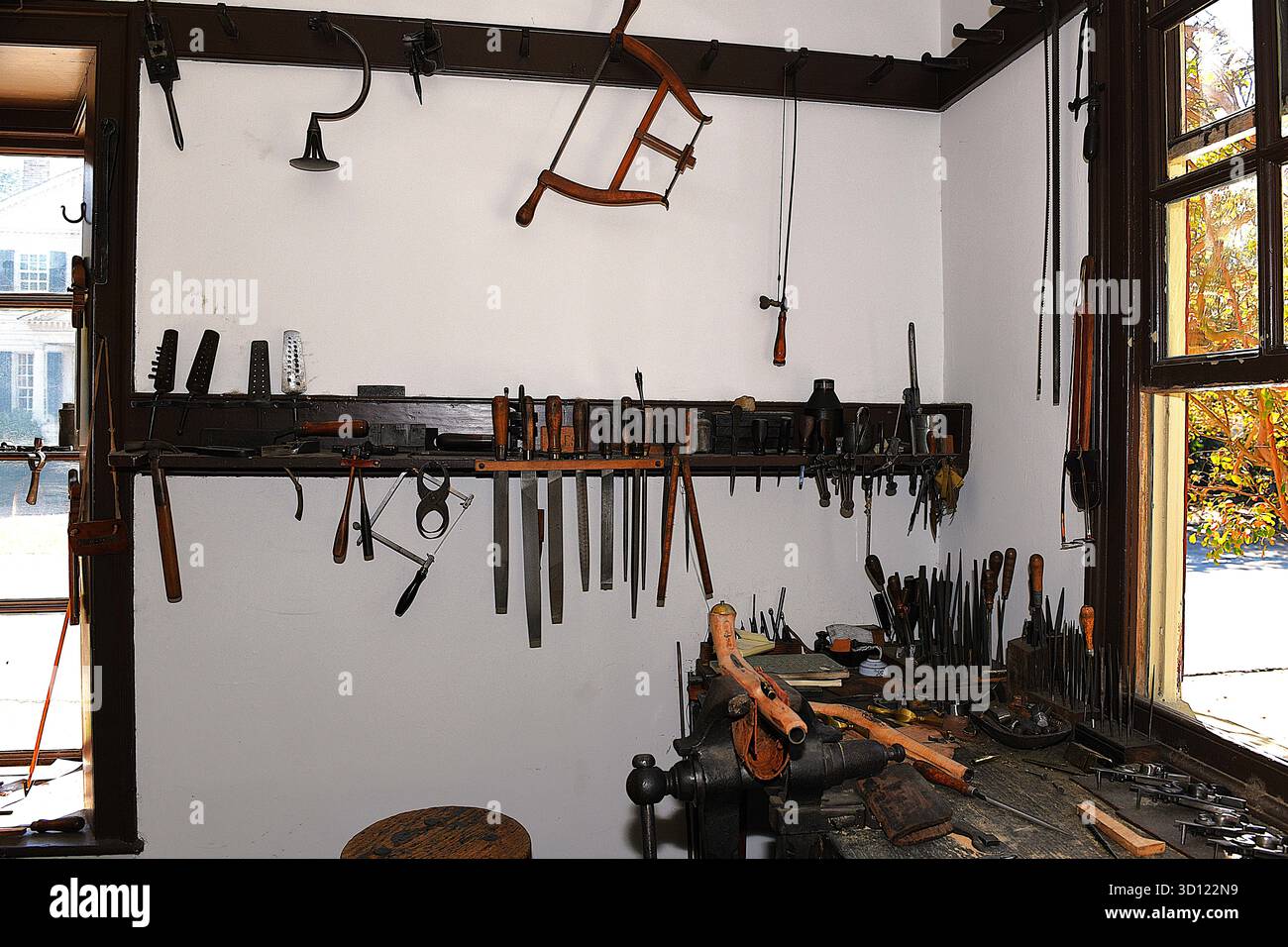 L'armurier à Colonial Williamsburg. Banque D'Images