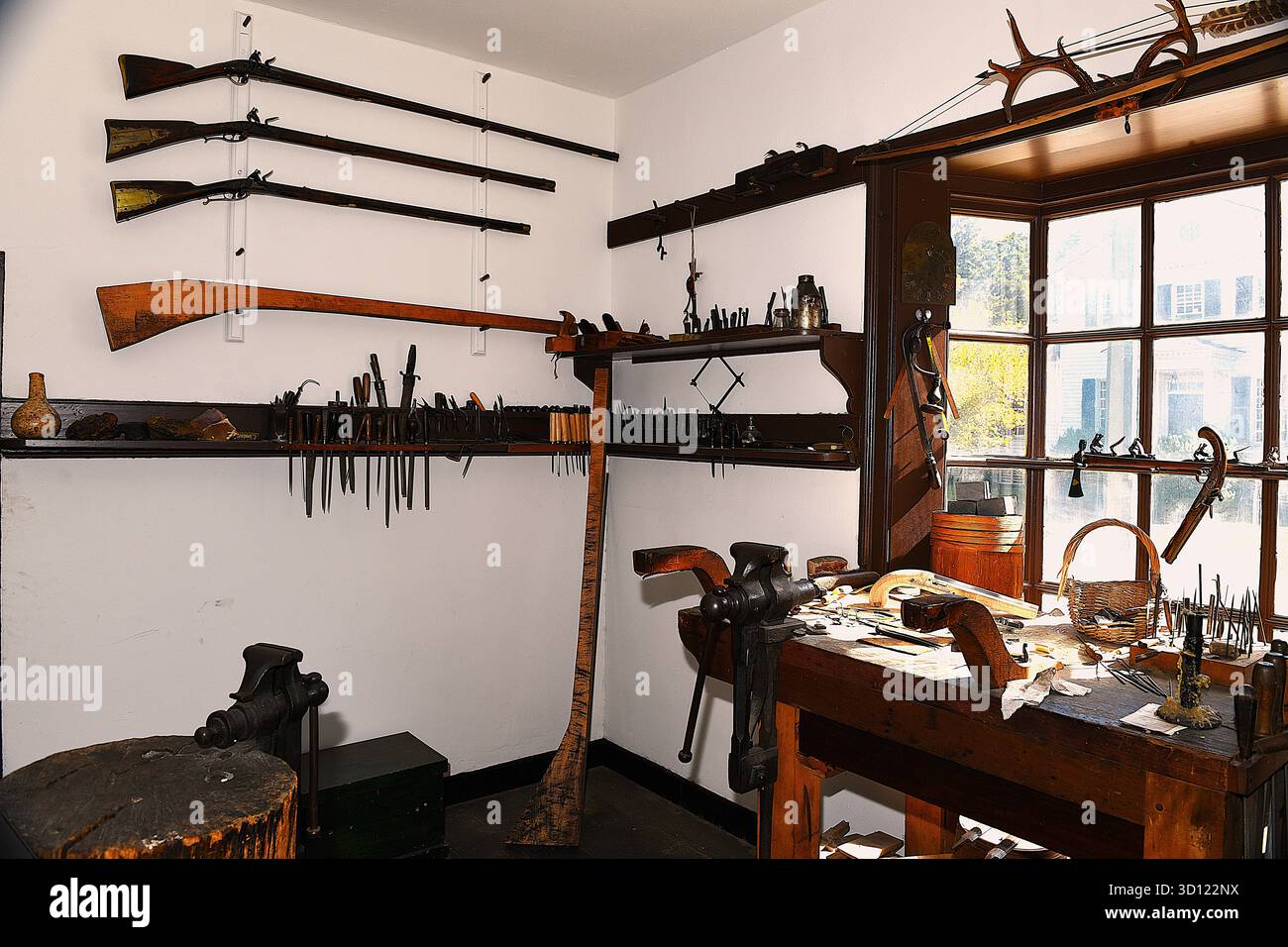 L'armurier à Colonial Williamsburg. Banque D'Images