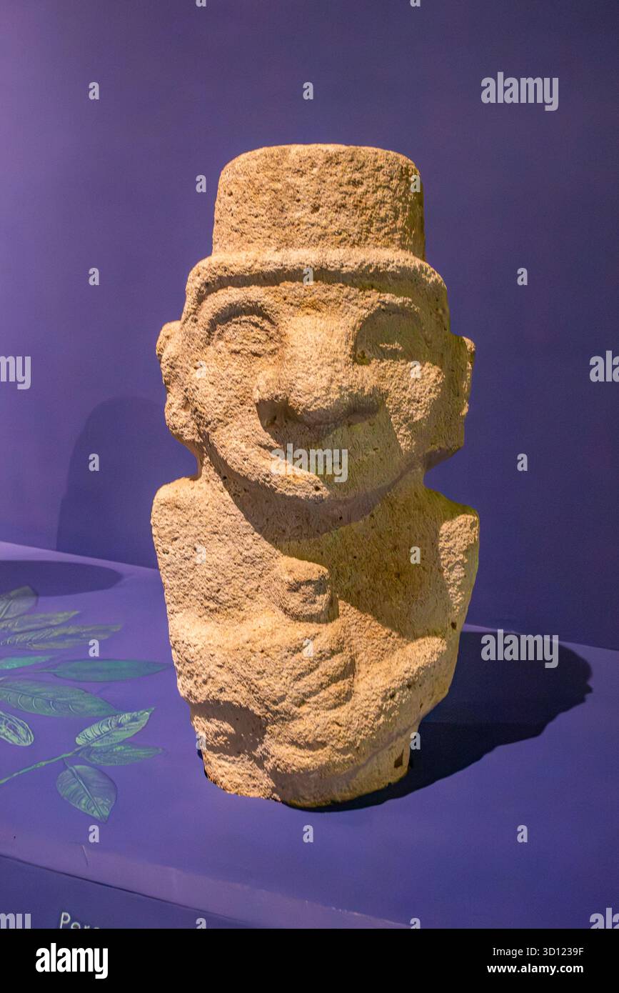 San Agustin, Huila, Colombie - 20 septembre 2025 - cette statue de pierre précolombienne représente le patrimoine artistique du parc archéologique. Banque D'Images