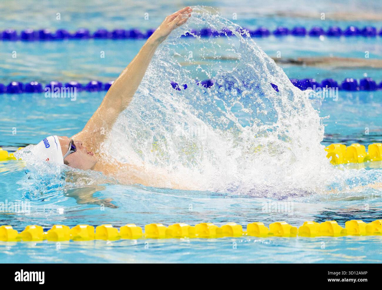 Toronto, Canada. 25 octobre 2025. Hubert Kos, de Hongrie, participe à la finale du 100 m dos masculin à la Coupe du monde de natation aquatique 2025 à Toronto, Canada, le 25 octobre 2025. Crédit : Zou Zheng/Xinhua/Alamy Live News Banque D'Images