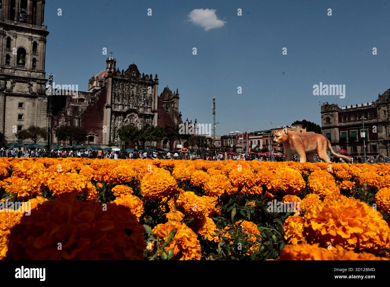 Mexique, CDMX, Mexique. 25 octobre 2025. En l'honneur des célébrations du jour des morts dans tout le Mexique, le gouvernement de la ville a ouvert les portes à des milliers de visiteurs pour apprécier l'offre monumentale 2025 du jour des morts sur la Plaza de la Constitución. Cette installation d’alebrijes et de cartonerÃÂ-a (sculptures sur papier) a été soumise à vote ; divers projets ont été mis en concurrence, mais les artistes lauréats, qui étaient en charge de l’installation et de l’assemblage, étaient le COLLECTIF ZION ART STUDIO. Ils ont créé une représentation du pèlerinage des habitants du mythique Aztlan au Mexique Cityâ₠Banque D'Images Mexique, CDMX, Mexique. 25 octobre 2025. En l'honneur des célébrations du jour des morts dans tout le Mexique, le gouvernement de la ville a ouvert les portes à des milliers de visiteurs pour apprécier l'offre monumentale 2025 du jour des morts sur la Plaza de la Constitución. Cette installation d’alebrijes et de cartonerÃÂ-a (sculptures sur papier) a été soumise à vote ; divers projets ont été mis en concurrence, mais les artistes lauréats, qui étaient en charge de l’installation et de l’assemblage, étaient le COLLECTIF ZION ART STUDIO. Ils ont créé une représentation du pèlerinage des habitants du mythique Aztlan au Mexique Cityâ₠Banque D'Images