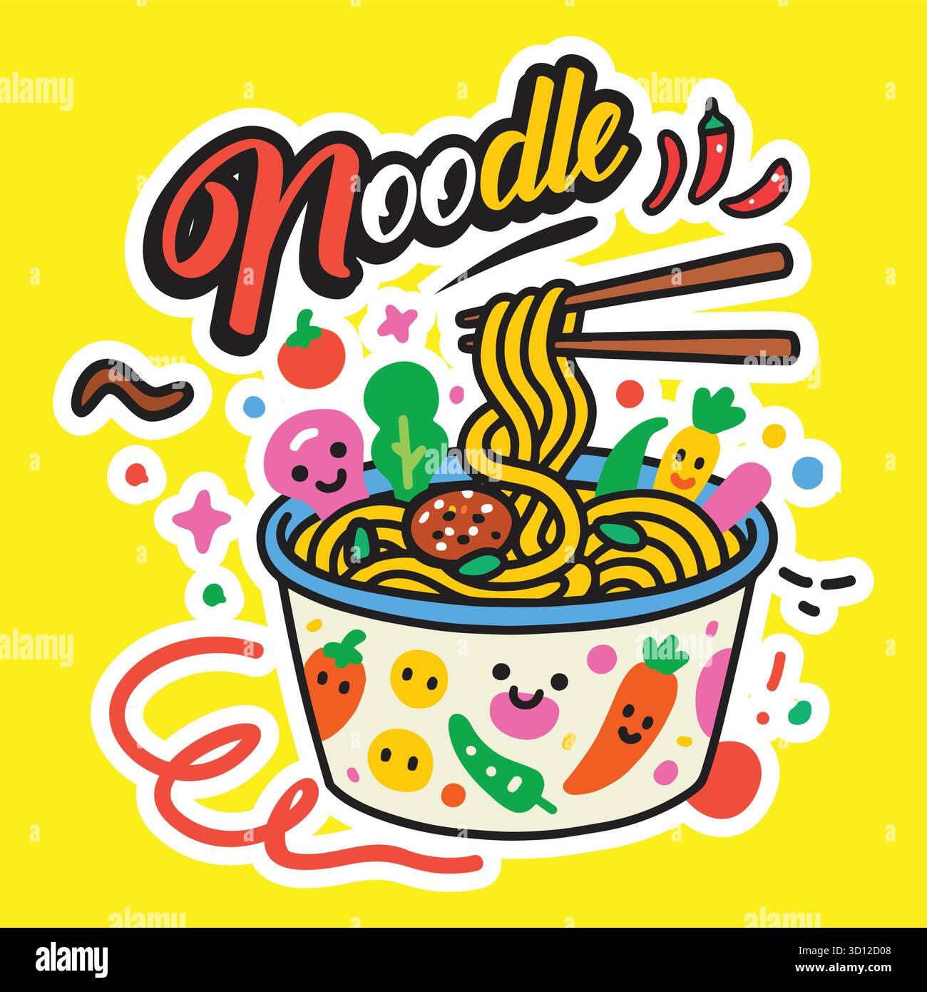 jeu de vecteurs de doodle de nouilles Illustration de Vecteur