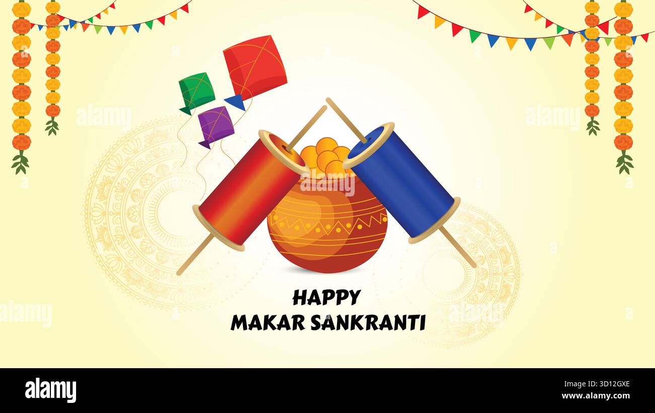 bannière d'affiche de médias sociaux makar sankranti pour souhaiter et célébrer heureux makar sankranti Illustration de Vecteur