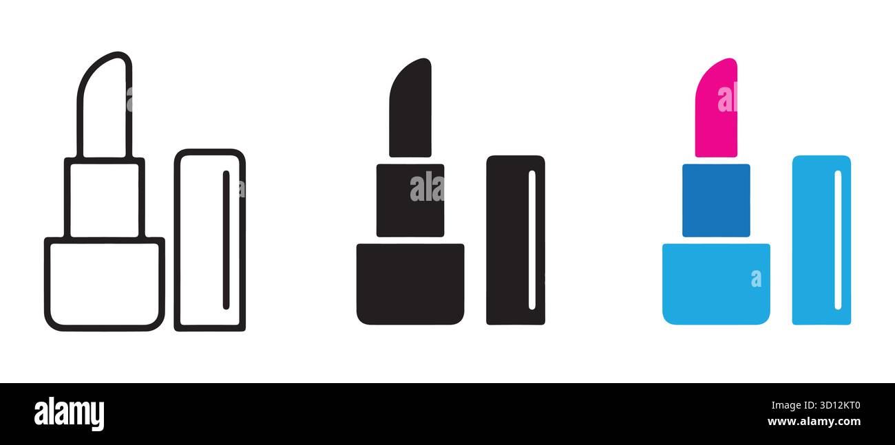 Jeu d'icônes de rouge à lèvres. Contours, solides et variations de couleur. Illustration de Vecteur
