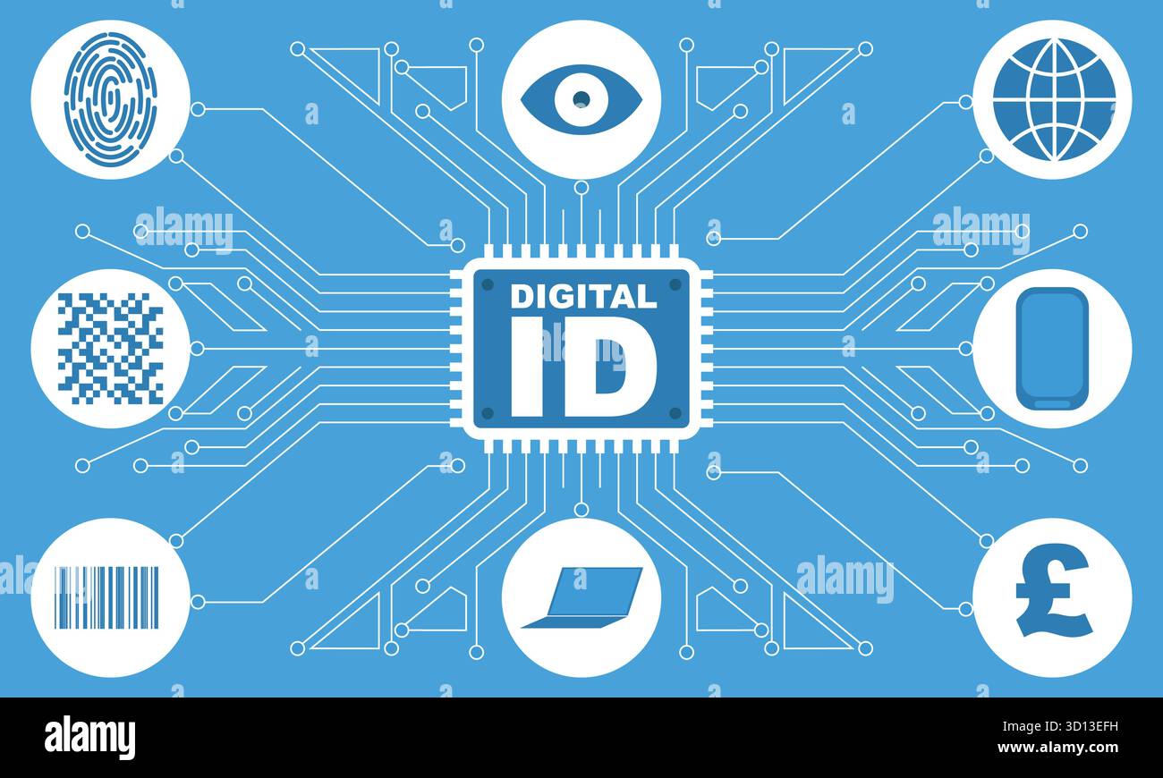 Illustration vectorielle de style d'identification numérique du gouvernement national, concept de vérification biométrique et technologique Illustration de Vecteur