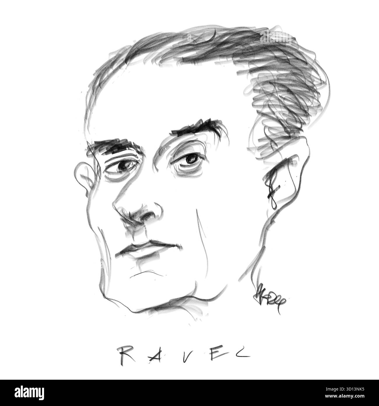 Portrait au crayon du compositeur Ravel Banque D'Images