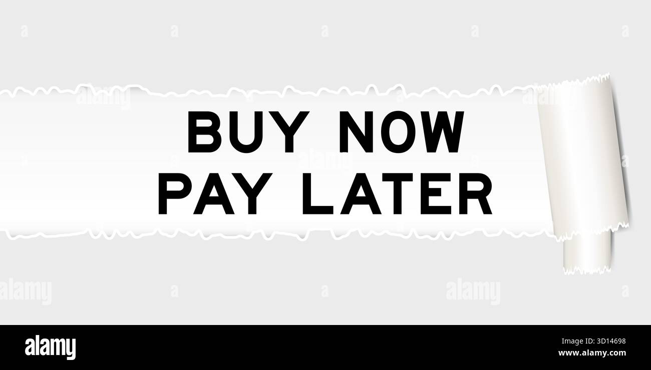 Fond de papier gris déchiré qui ont le mot acheter maintenant payer plus tard sous la partie déchirée Illustration de Vecteur